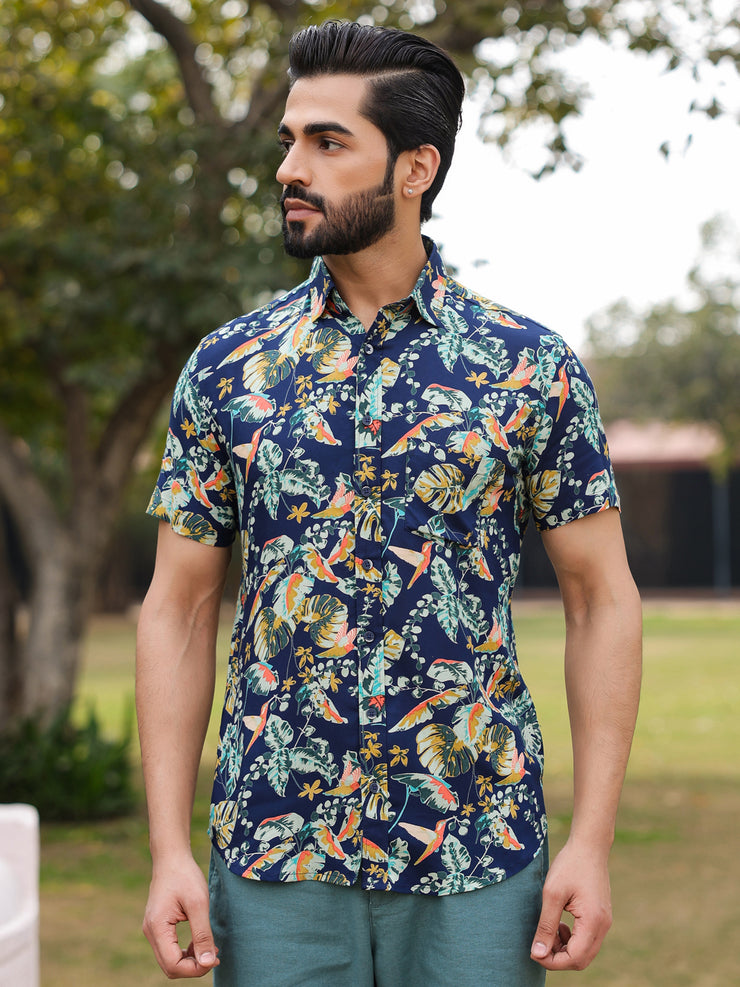 Men's Floral Print Pure Viscose Rayon Multi Colour Casual Shirt