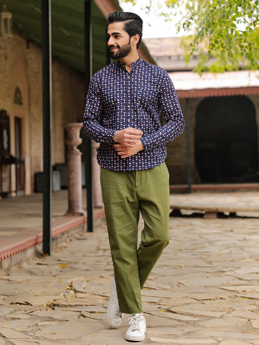 Men's Pure Cotton Navy Blue Casual Shirt