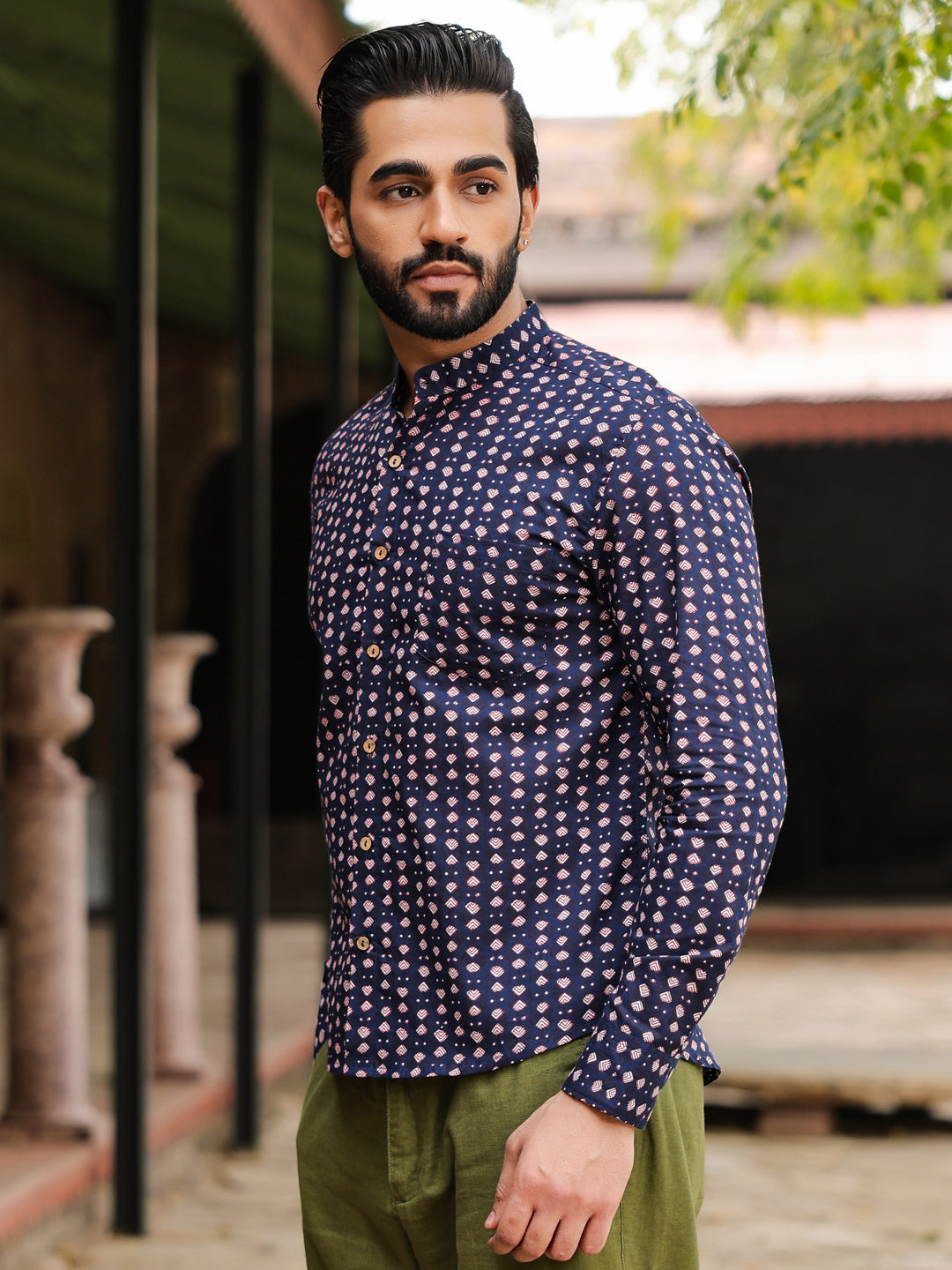 Men's Pure Cotton Navy Blue Casual Shirt