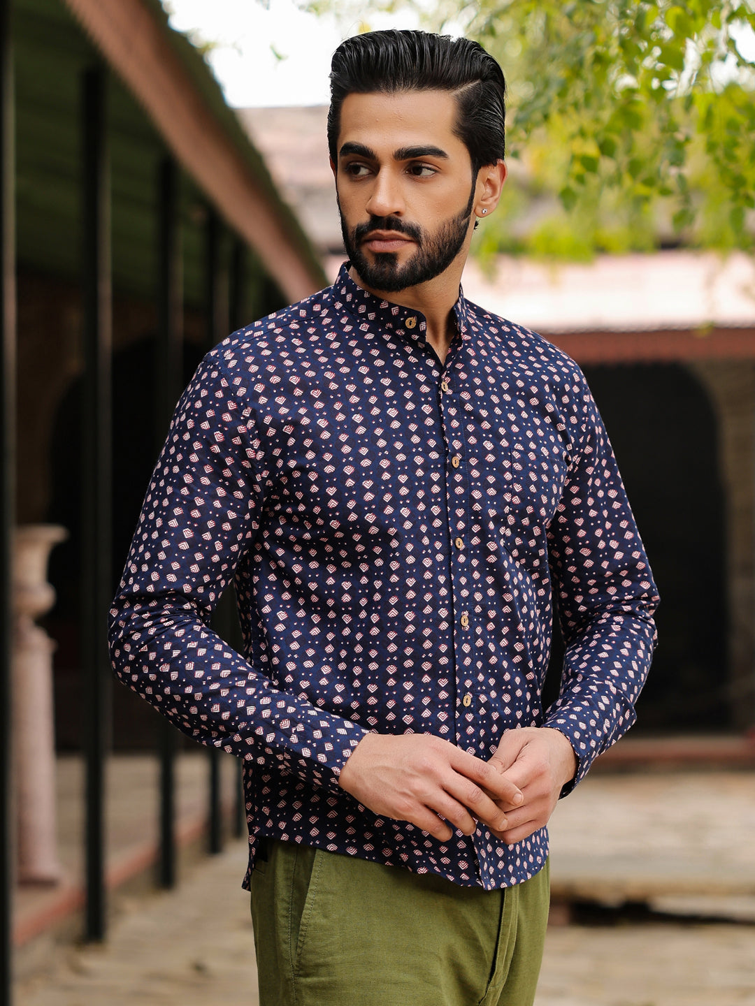 Men's Pure Cotton Navy Blue Casual Shirt