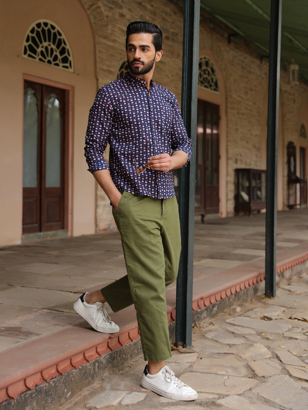 Men's Pure Cotton Navy Blue Casual Shirt