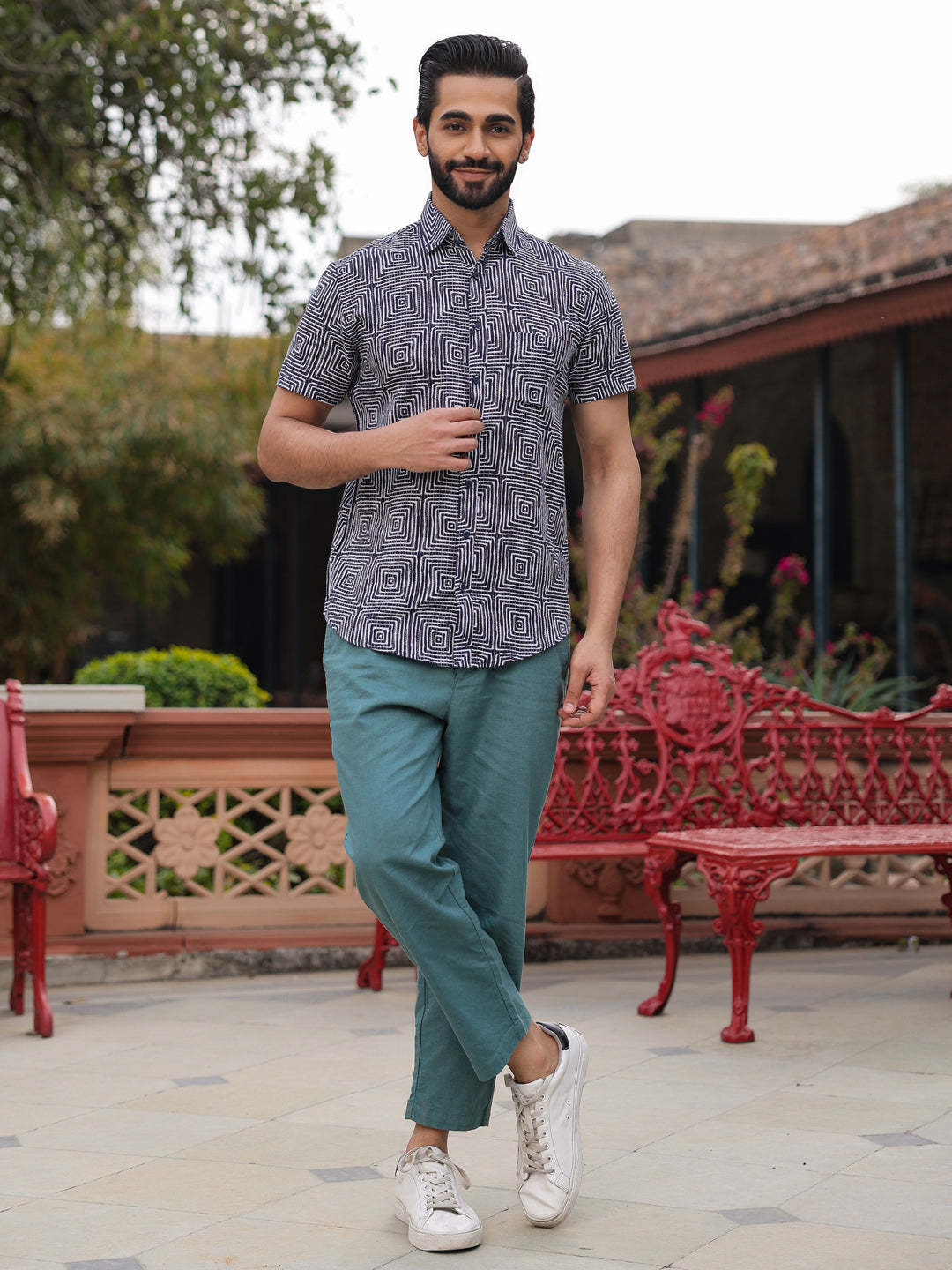 Men's  Pure Cotton Blue Casual Shirt
