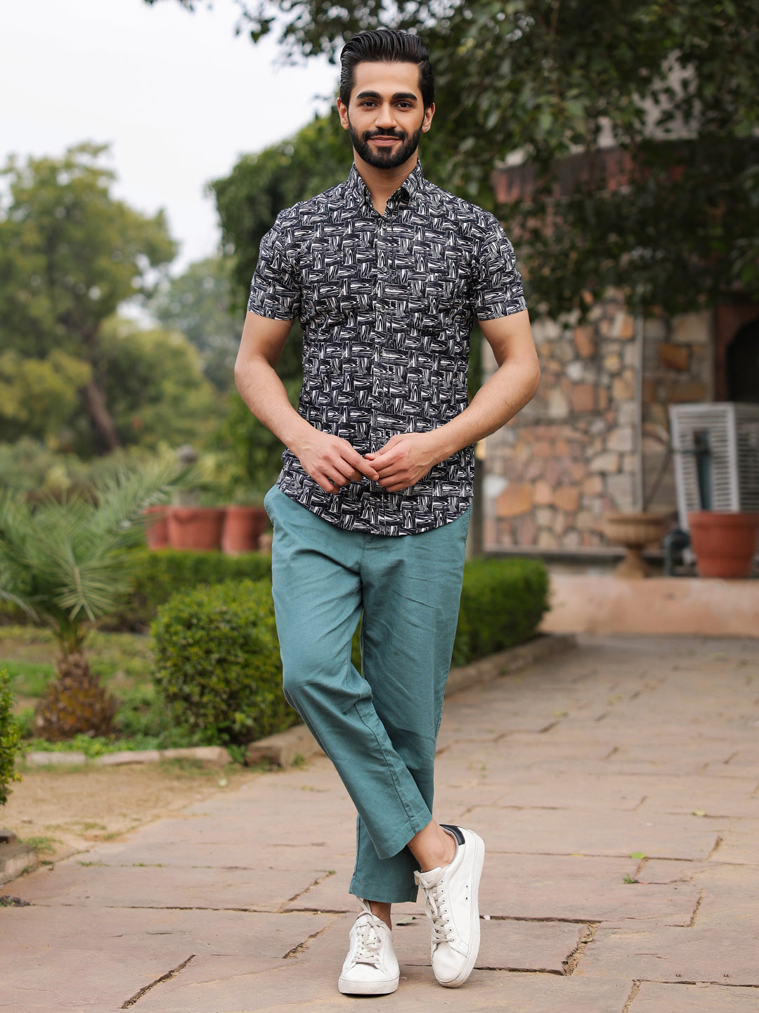 Men's  Pure Cotton Black Casual Shirt
