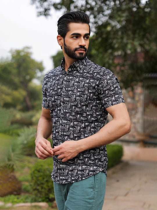 Men's  Pure Cotton Black Casual Shirt