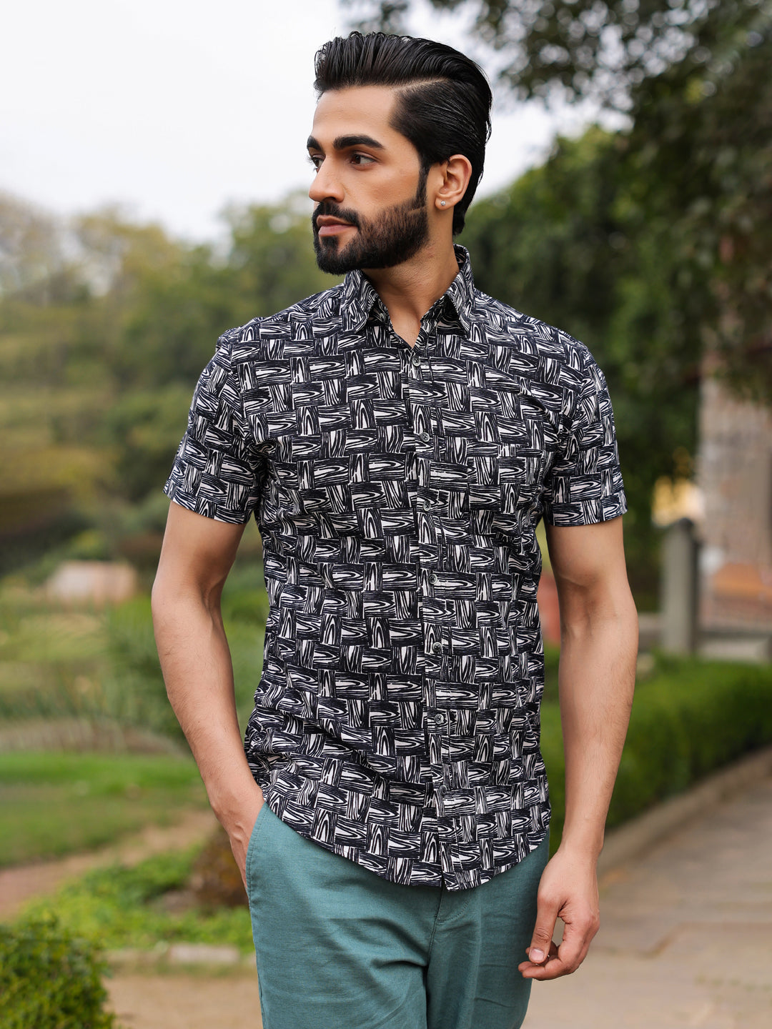 Men's Pure Cotton Black Casual Shirt - SanskrutiHomes 