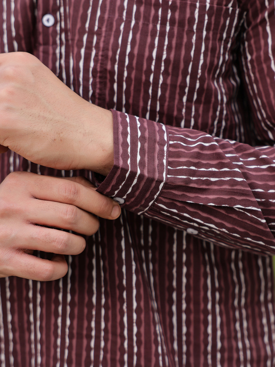 Men's Striped Pure Cotton Brown Printed Kurta