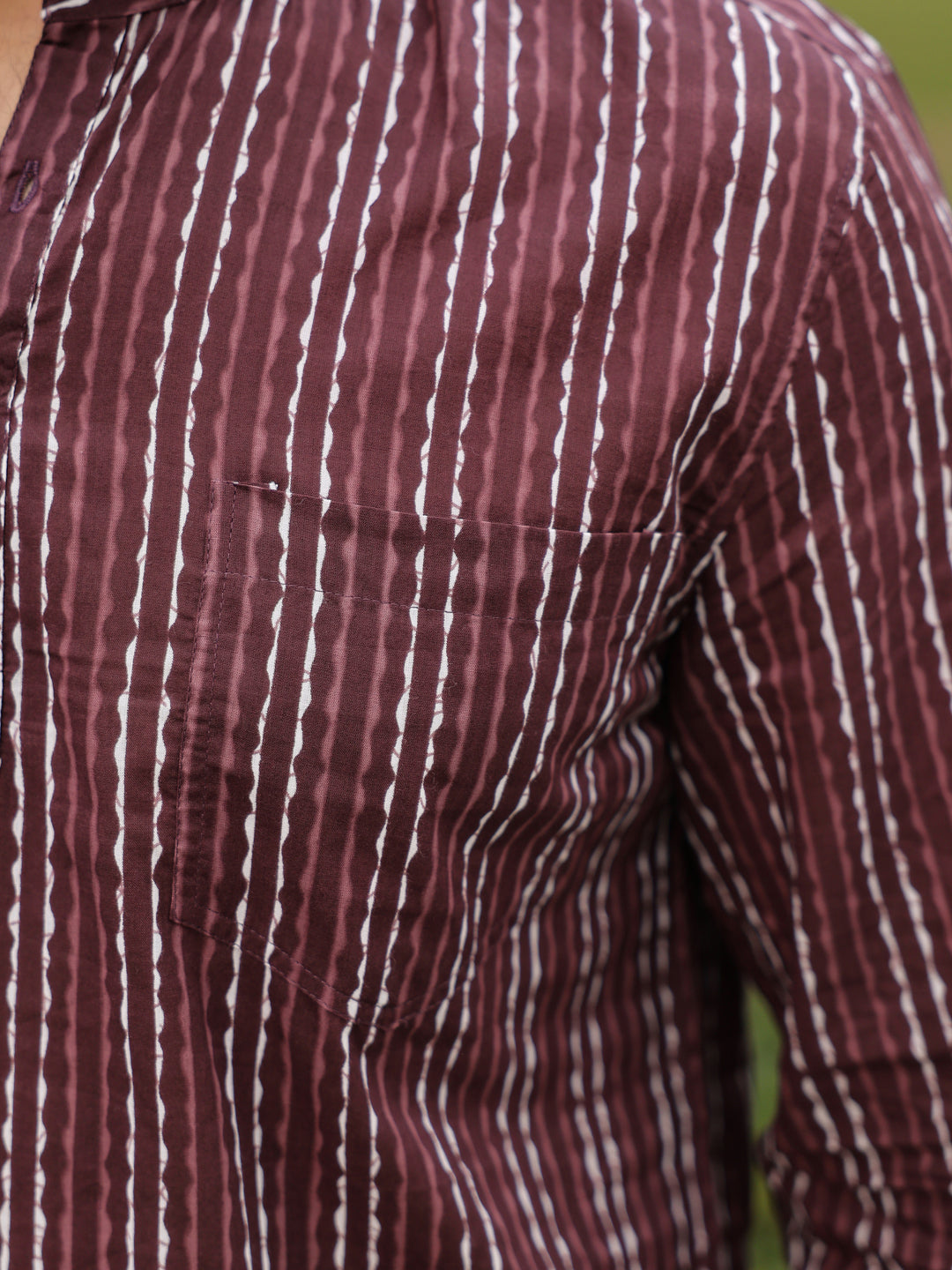 Men's Striped Pure Cotton Brown Printed Kurta