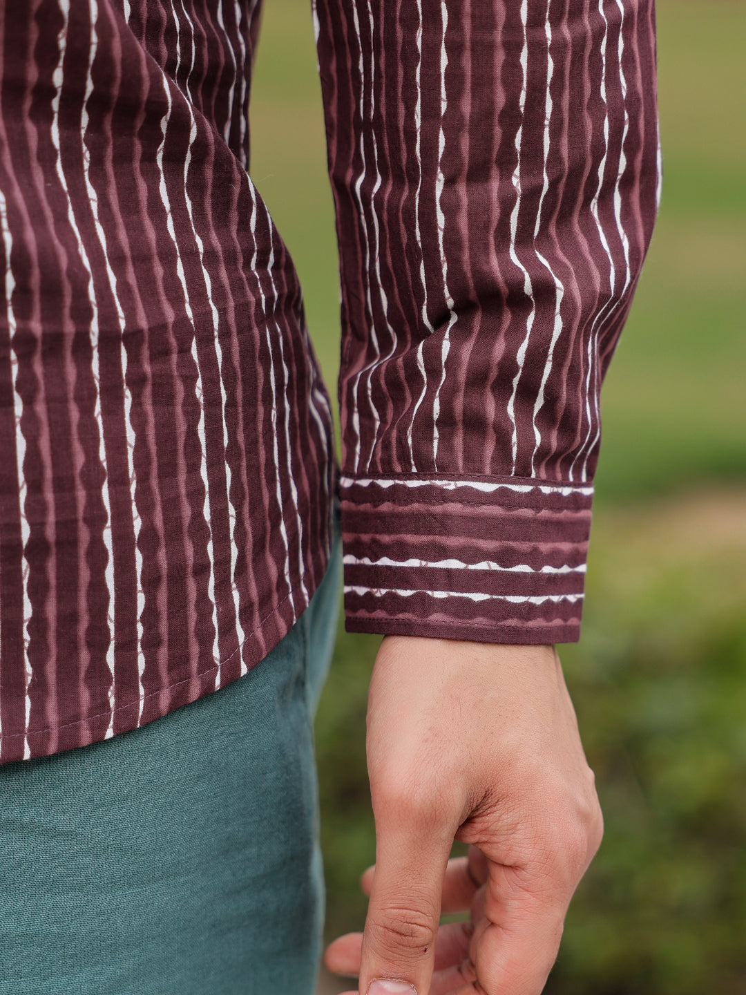 Men's Striped Pure Cotton Brown Printed Kurta