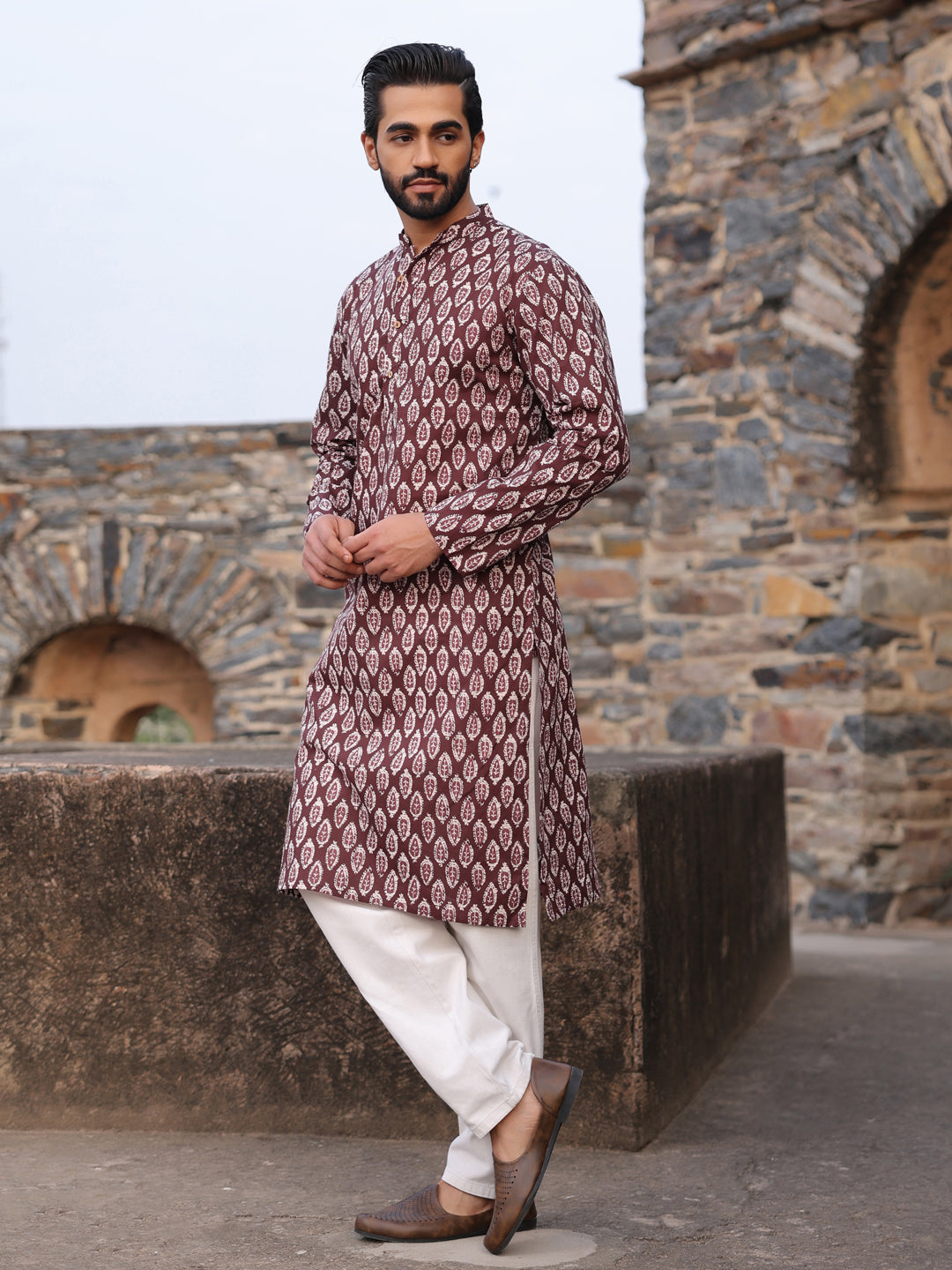 Men's Ethnic Motifs Pure Cotton Vine Printed Kurta