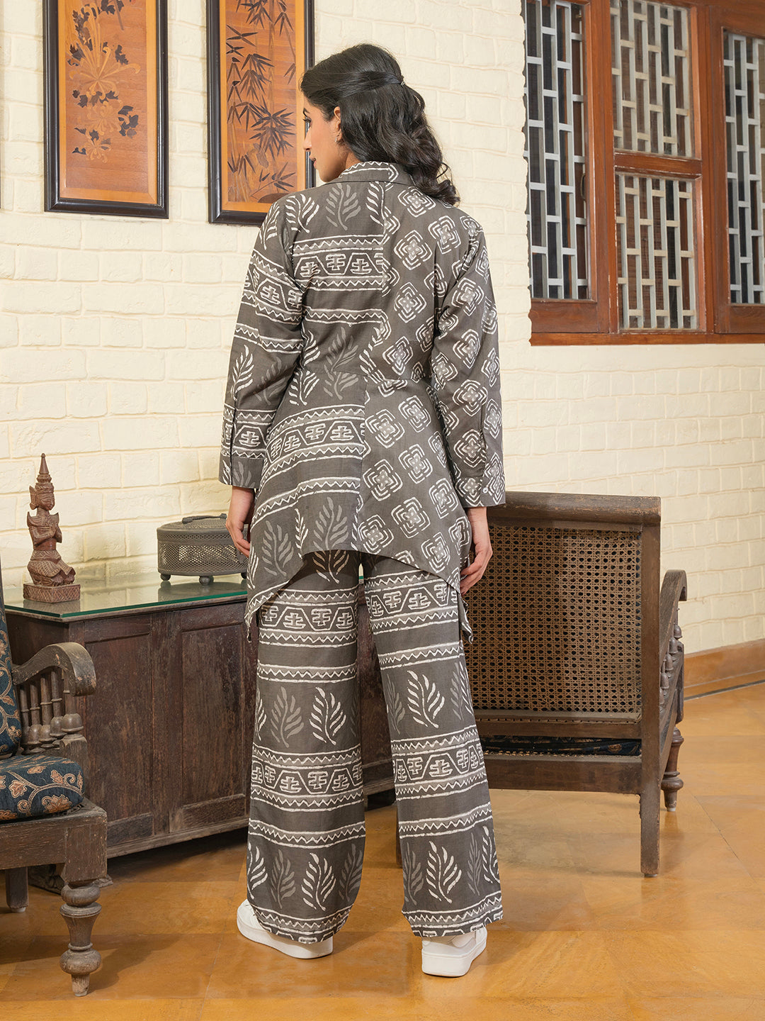 Grey Damask Cotton Co-Ord Set