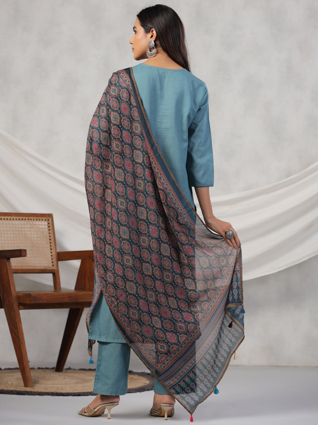 Women Cotton Flex Kurta Set With Chiffon Dupatta