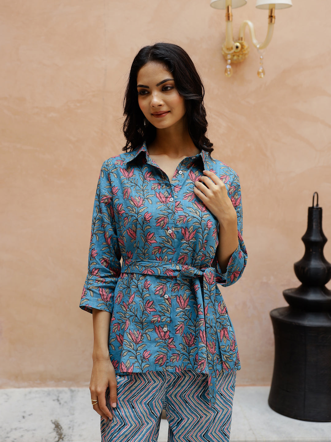 Blue Floral Printed Cotton Co-Ord Set