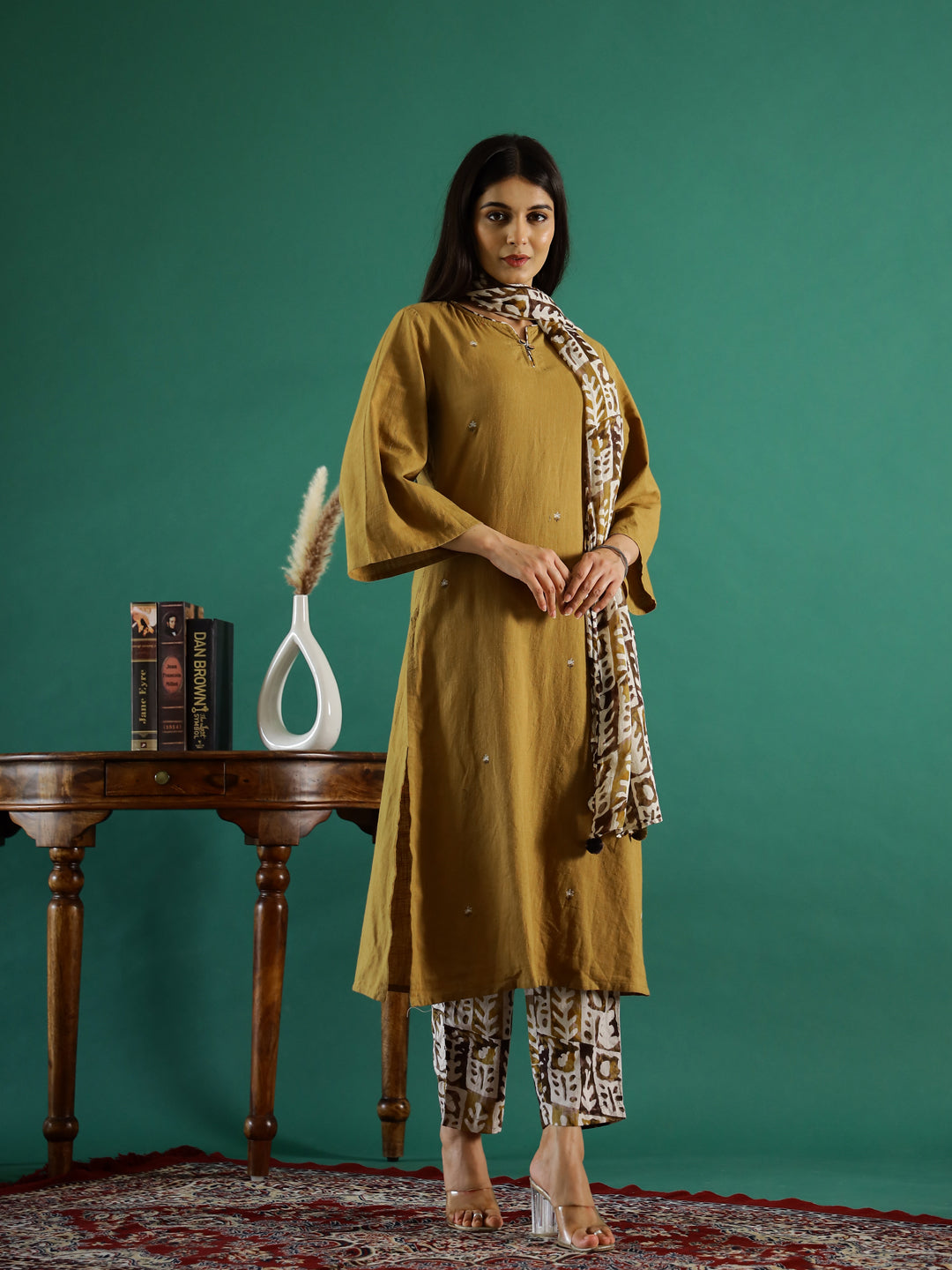 Musterd Printed Round  Neck Cotton Kurta Set For Women