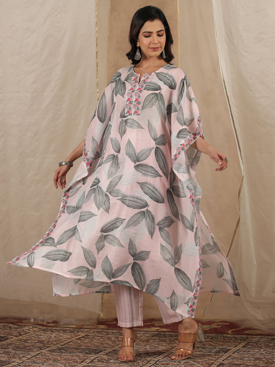 Peach Round Neck Kaftan Kurta Set for Women