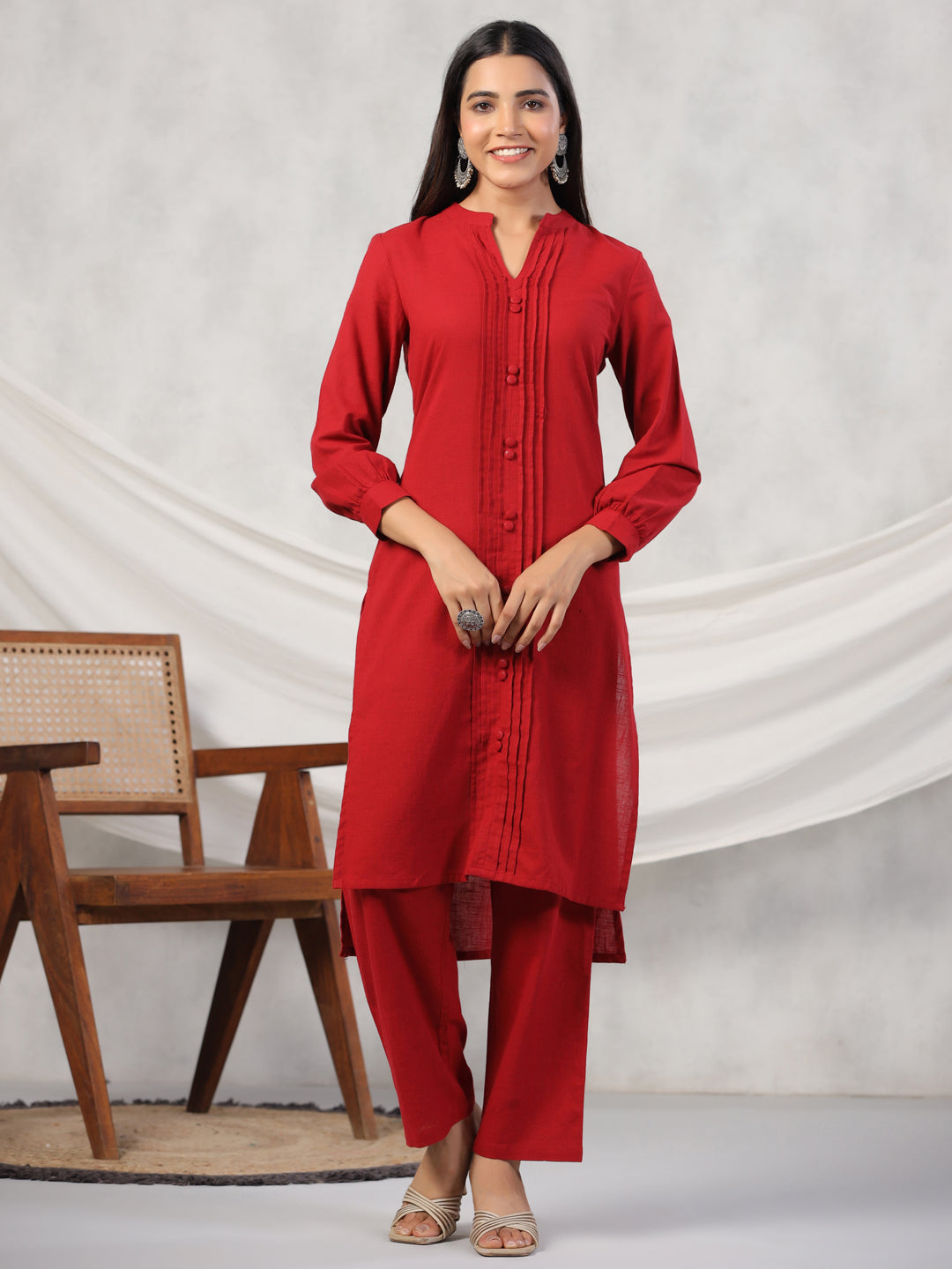 Women Pure Cotton Kurta Set With Orgenza Dupatta