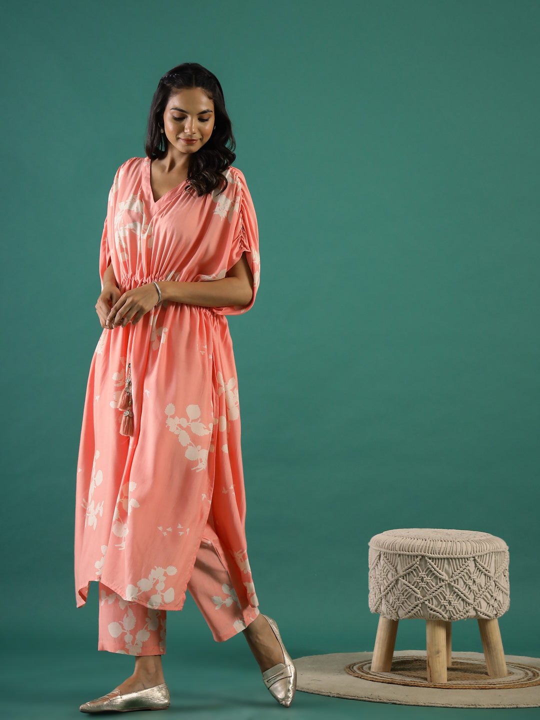 Floral Printed Cotton Kaftan Coord Set Women