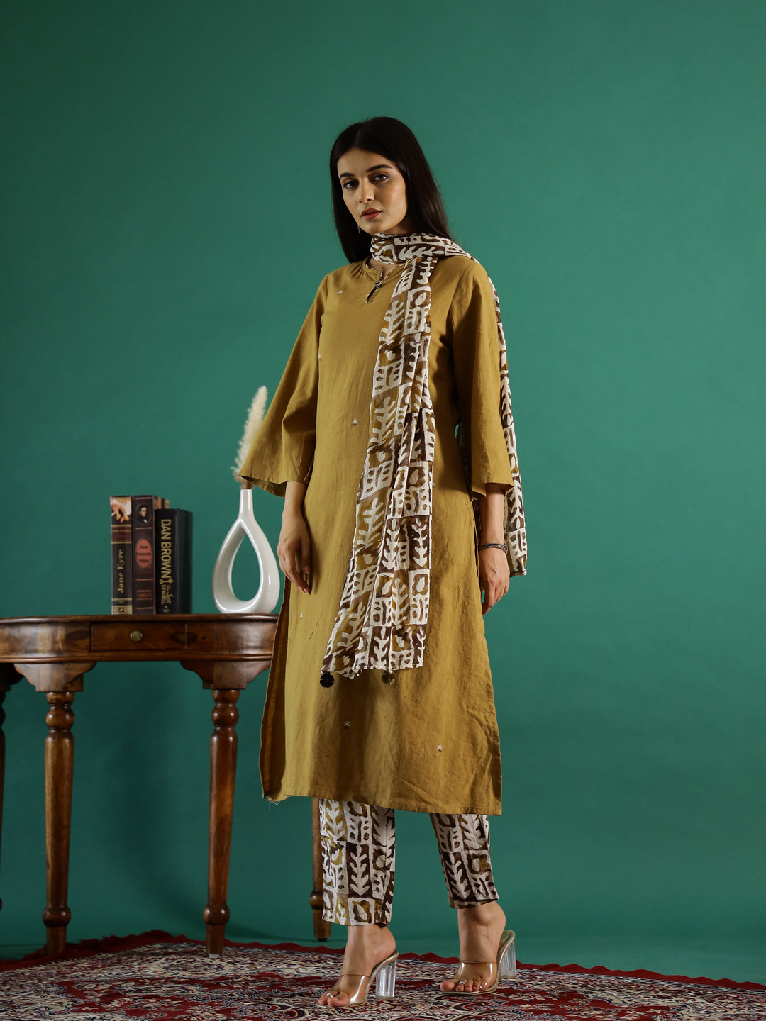 Musterd Printed Round  Neck Cotton Kurta Set for Women