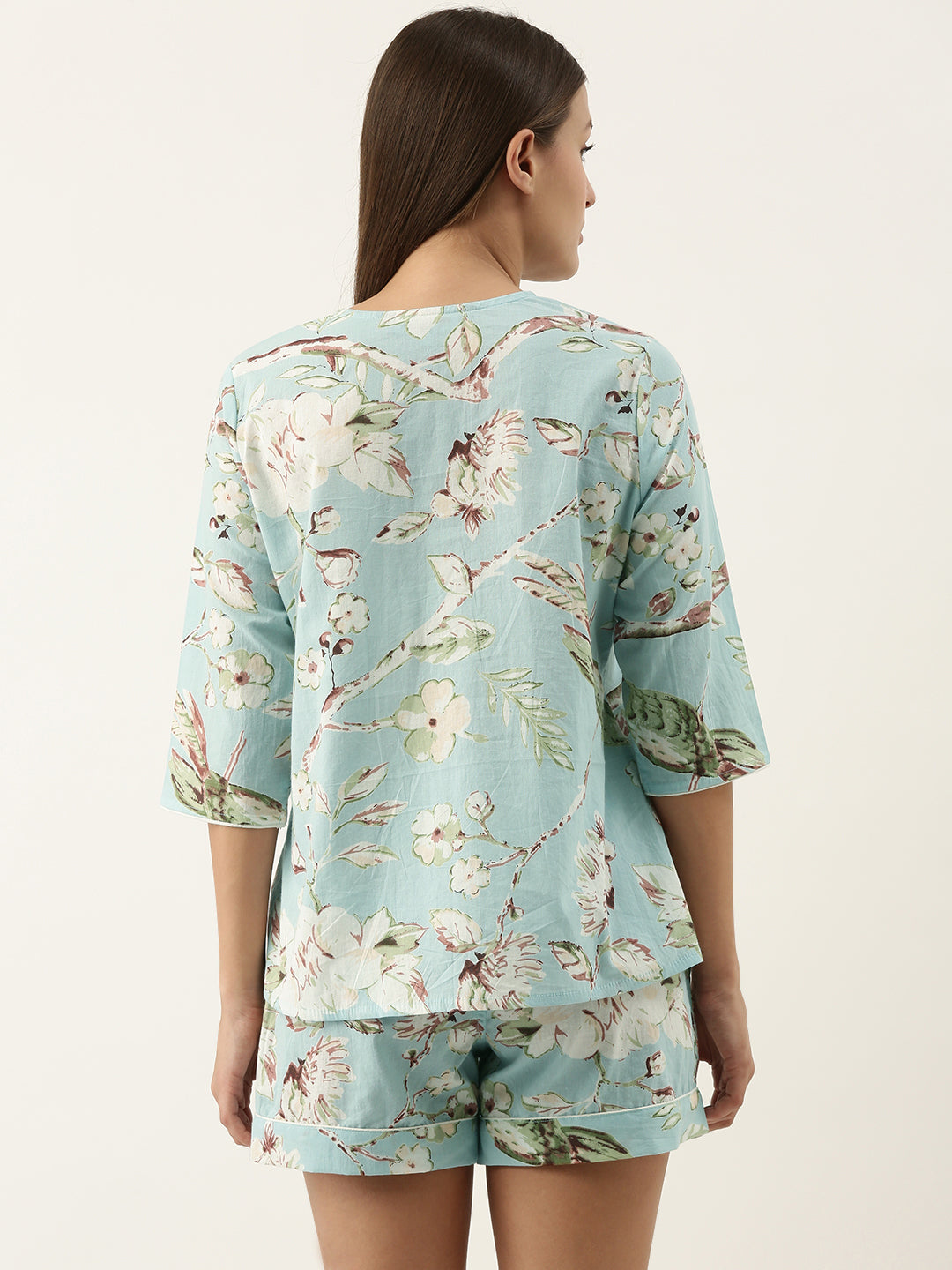 Sky Blue Cotton Printed Night Suit Set