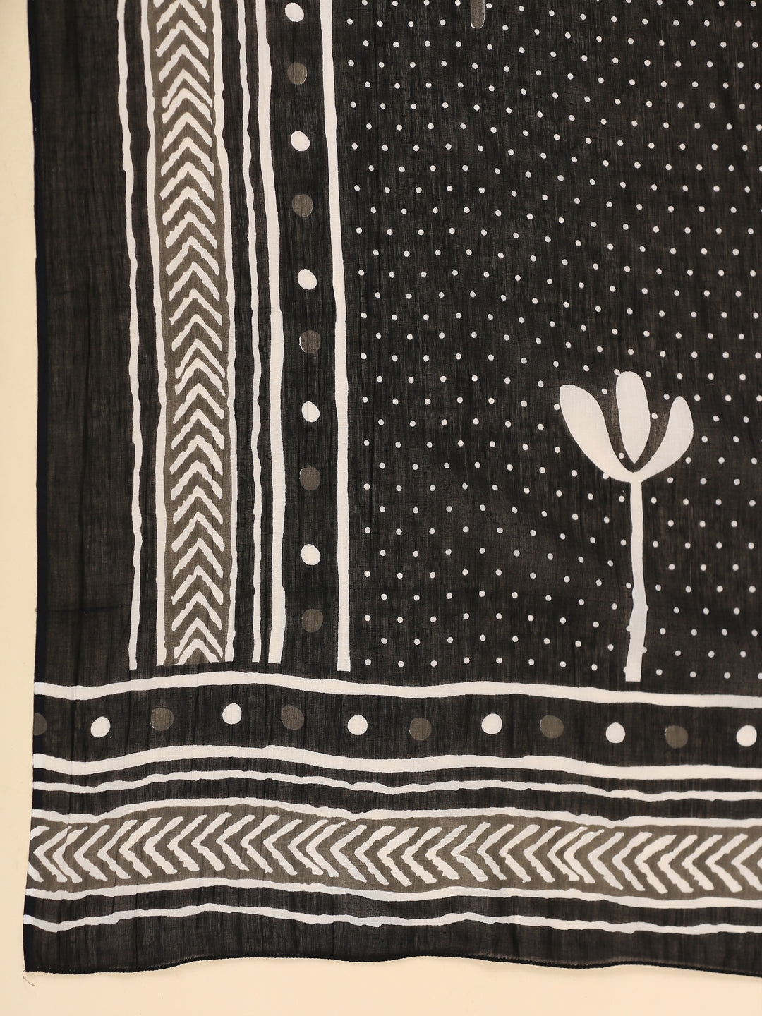Black V-Neck Ethnic Motifs Print Pure Cotton Kurta With Trousers & Dupatta