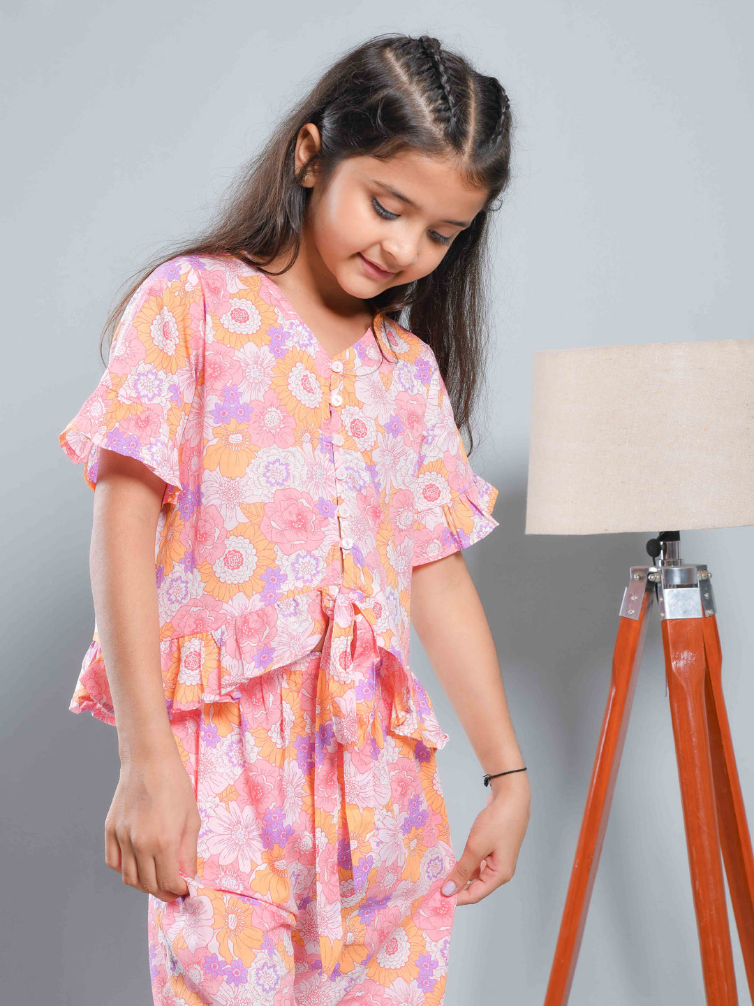 Multicolor Floral Printed Cotton Kids Co-ords Set