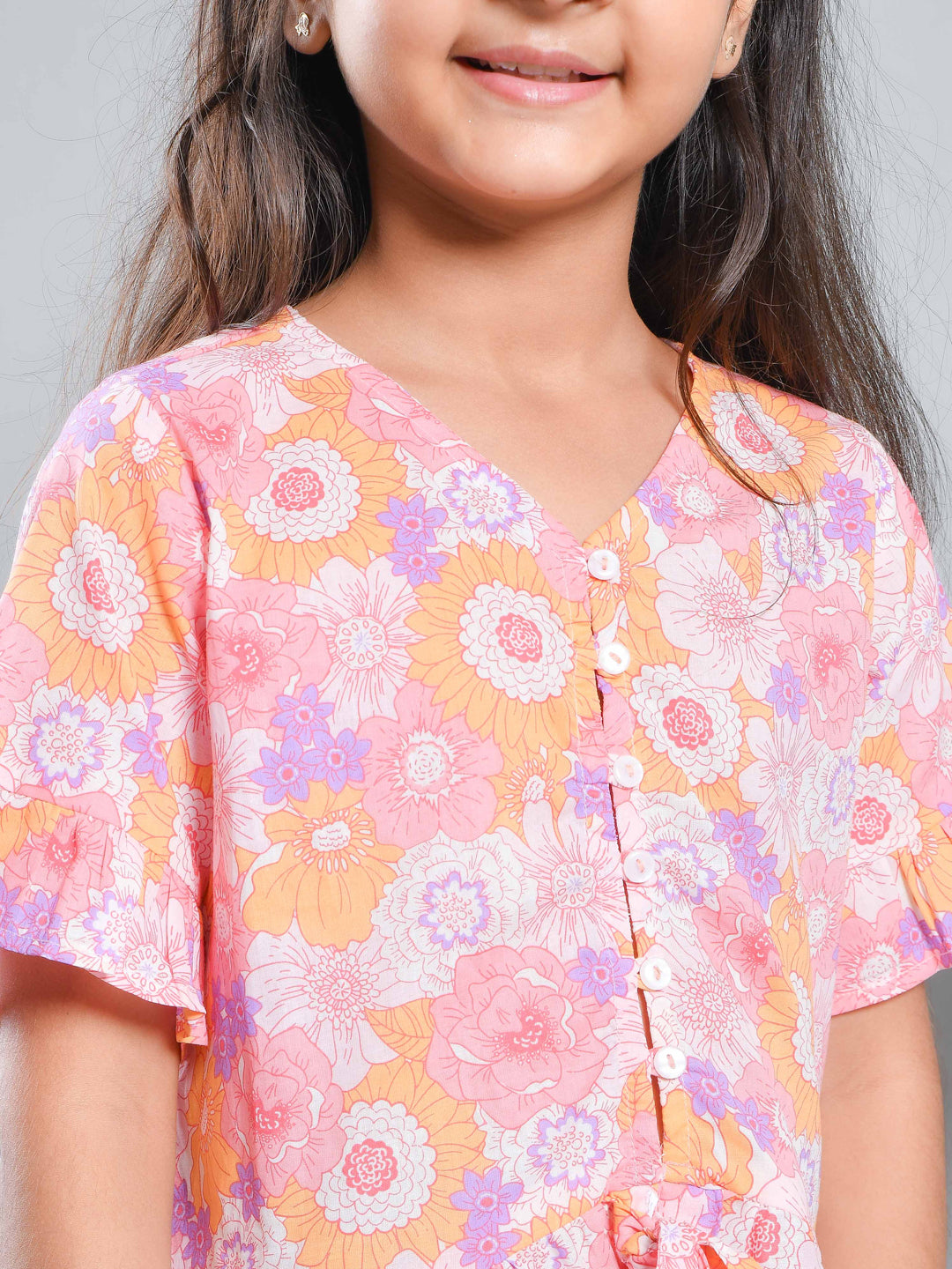 Multicolor Floral Printed Cotton Kids Co-ords Set
