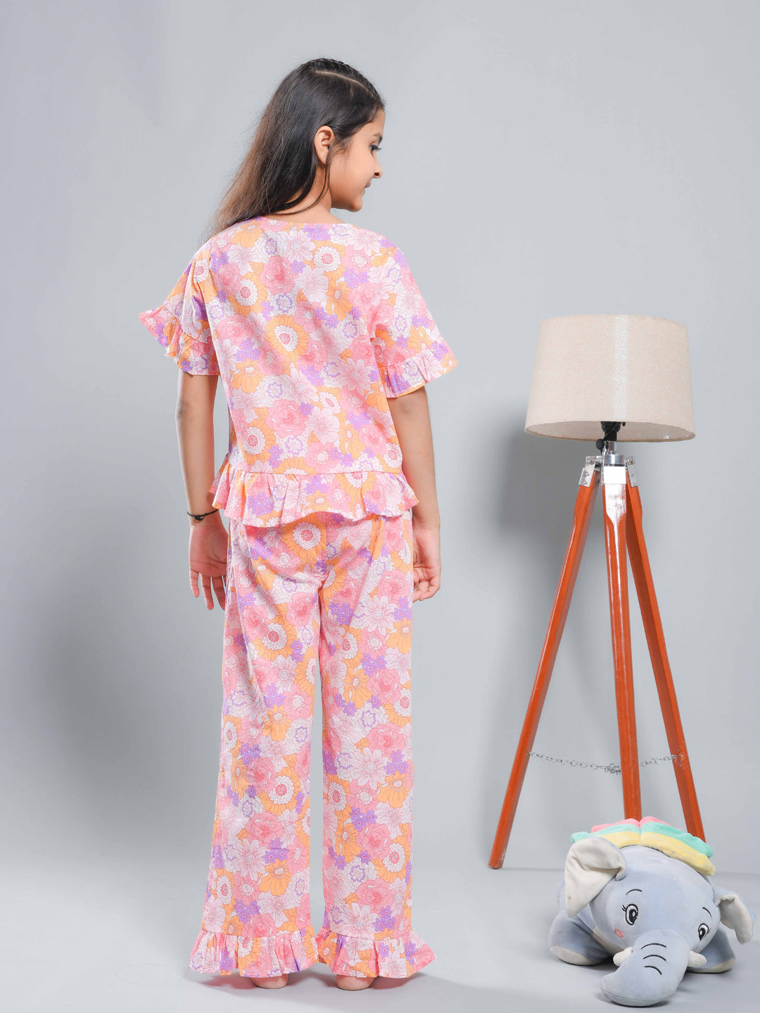Multicolor Floral Printed Cotton Kids Co-ords Set