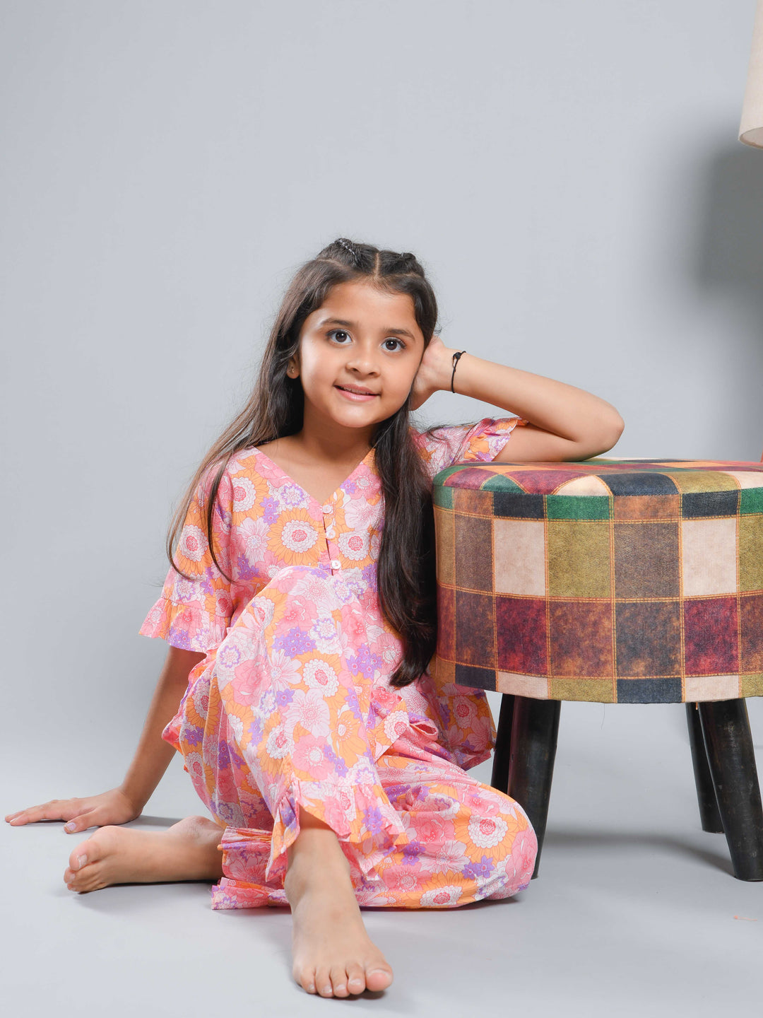 Multicolor Floral Printed Cotton Kids Co-ords Set