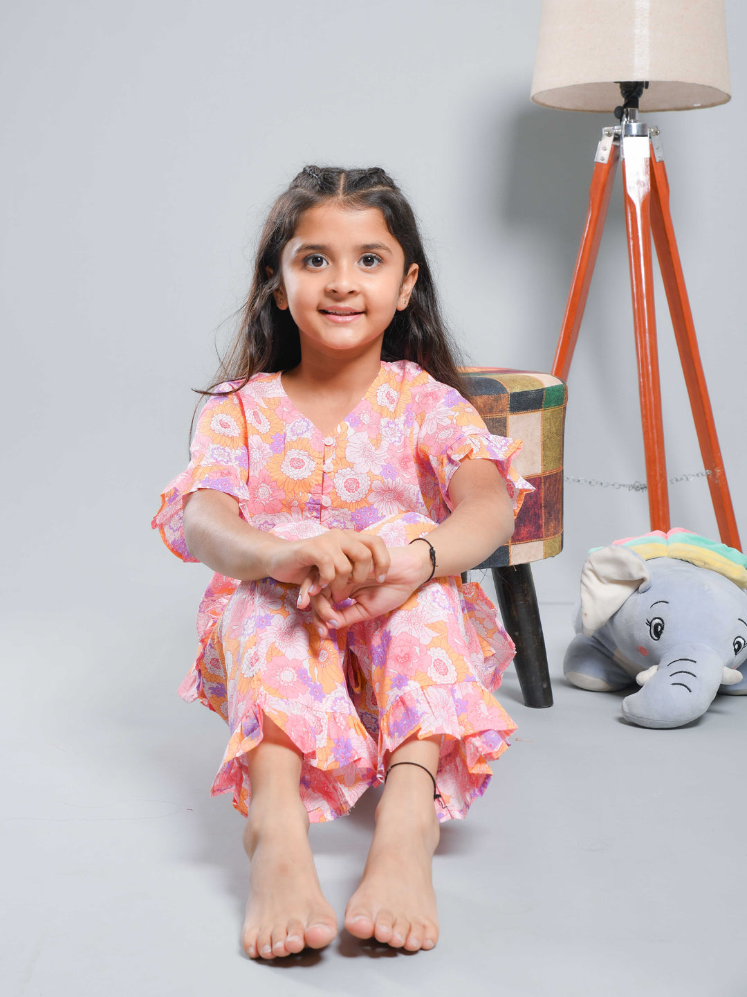 Multicolor Floral Printed Cotton Kids Co-ords Set