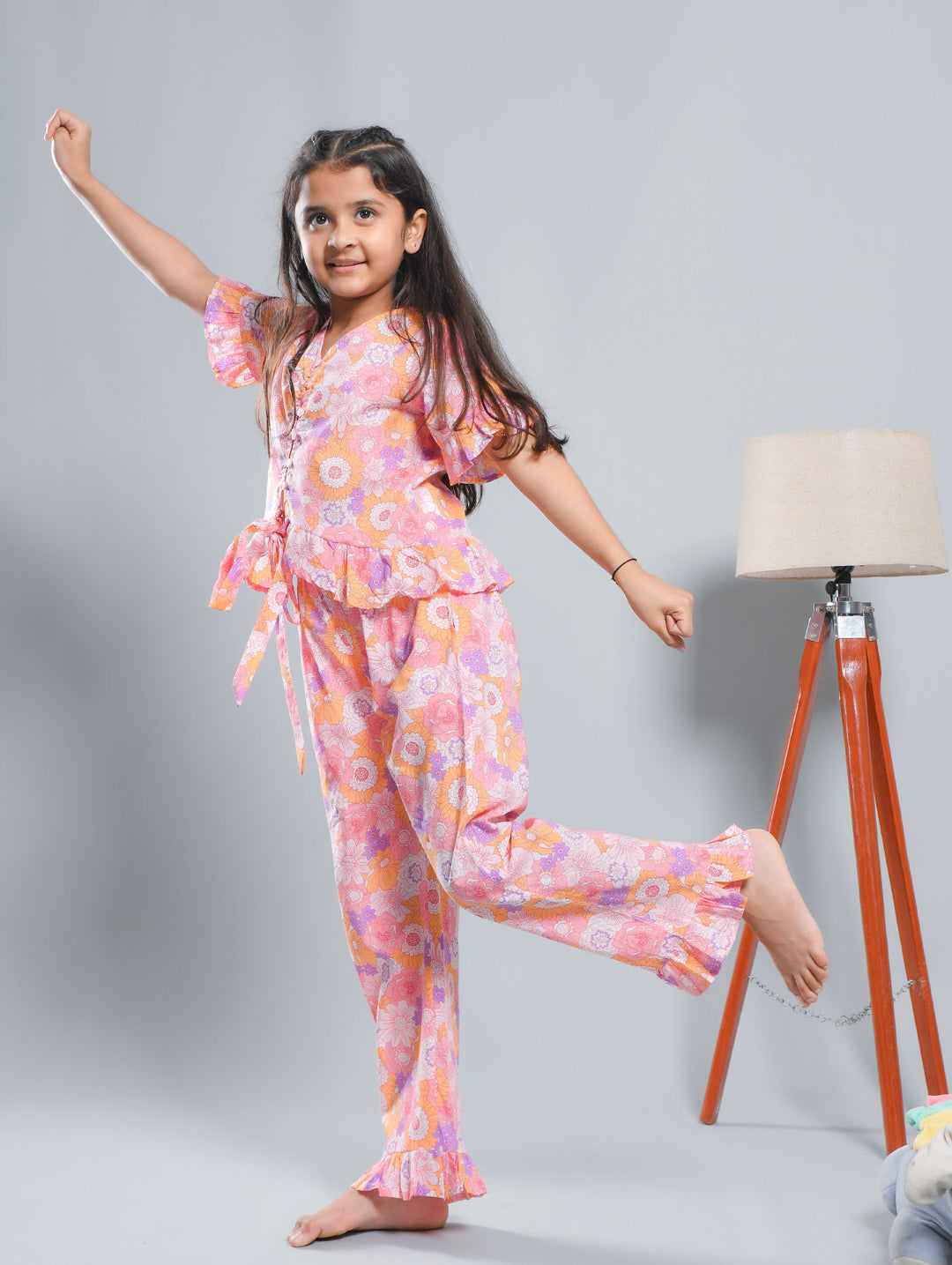 Multicolor Floral Printed Cotton Kids Co-ords Set