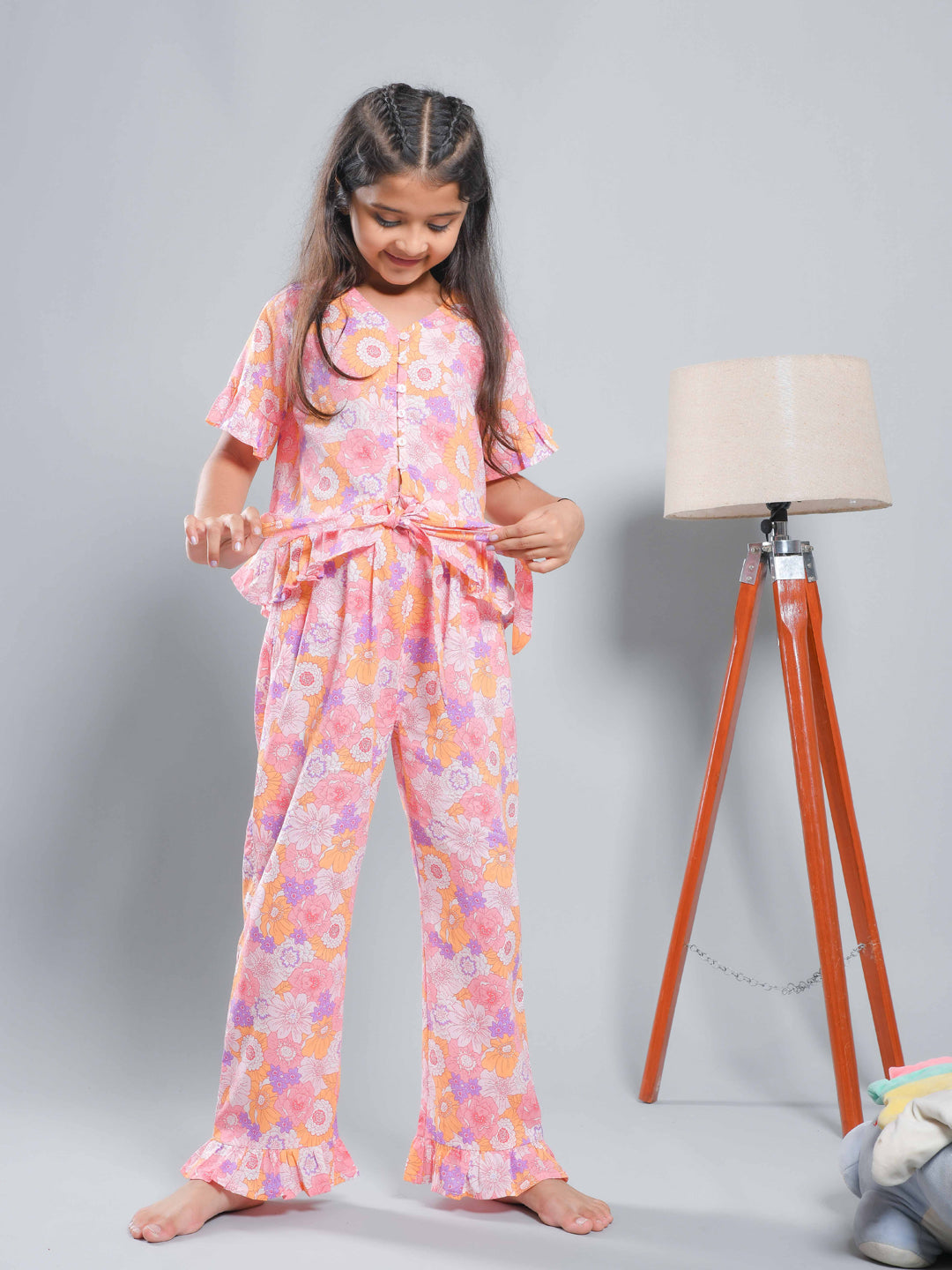 Multicolor Floral Printed Cotton Kids Co-ords Set