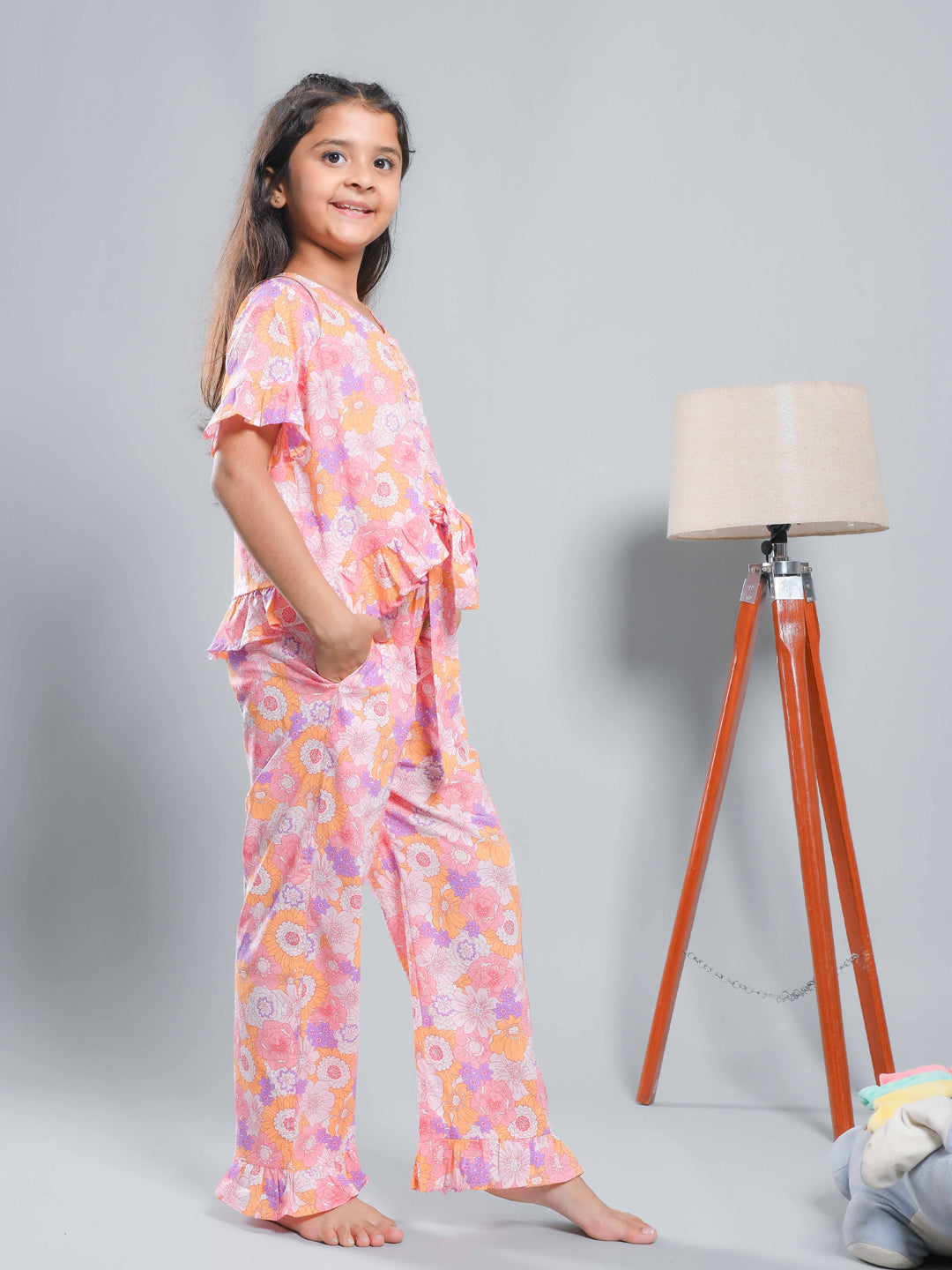 Multicolor Floral Printed Cotton Kids Co-ords Set