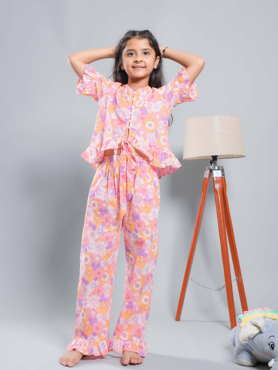 Multicolor Floral Printed Cotton Kids Co-ords Set