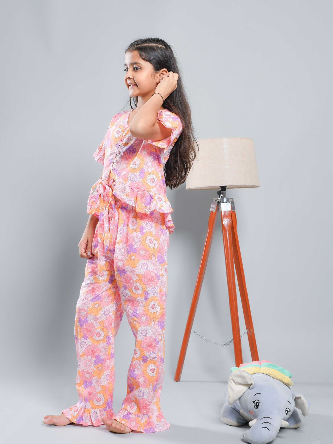 Multicolor Floral Printed Cotton Kids Co-ords Set