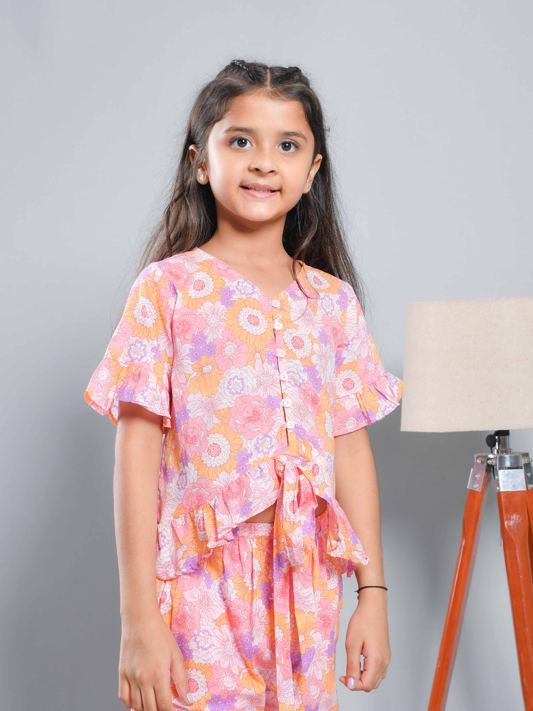 Multicolor Floral Printed Cotton Kids Co-ords Set