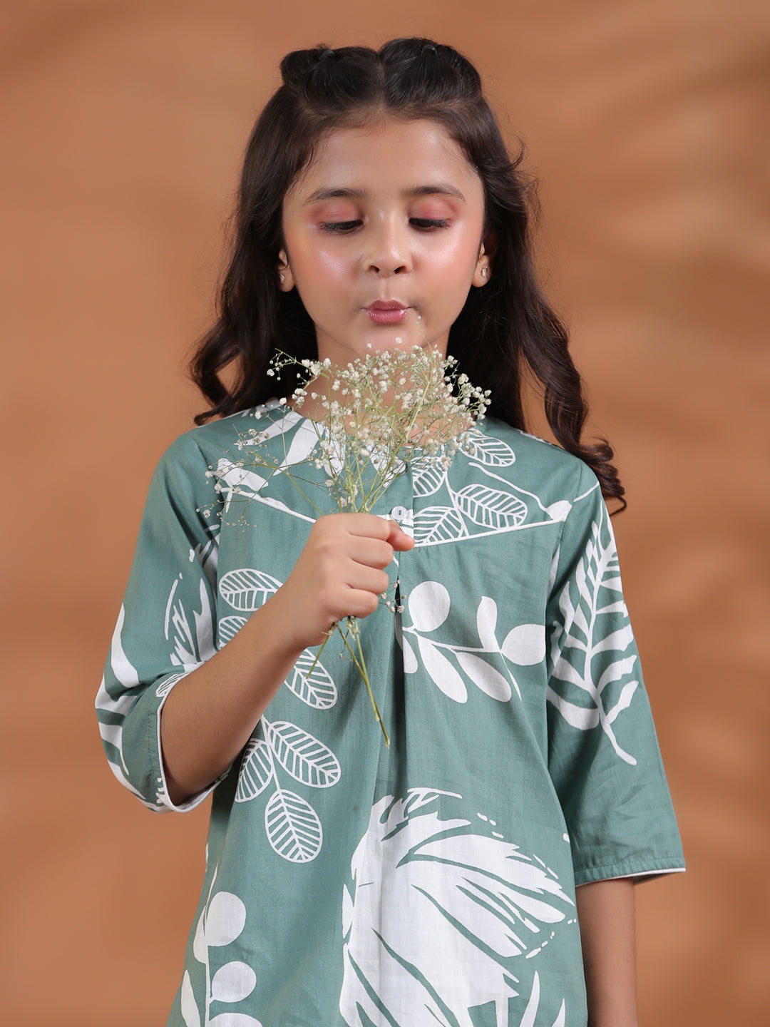 Green Floral Cotton Night Suit for Kids - SanskrutiHomes 