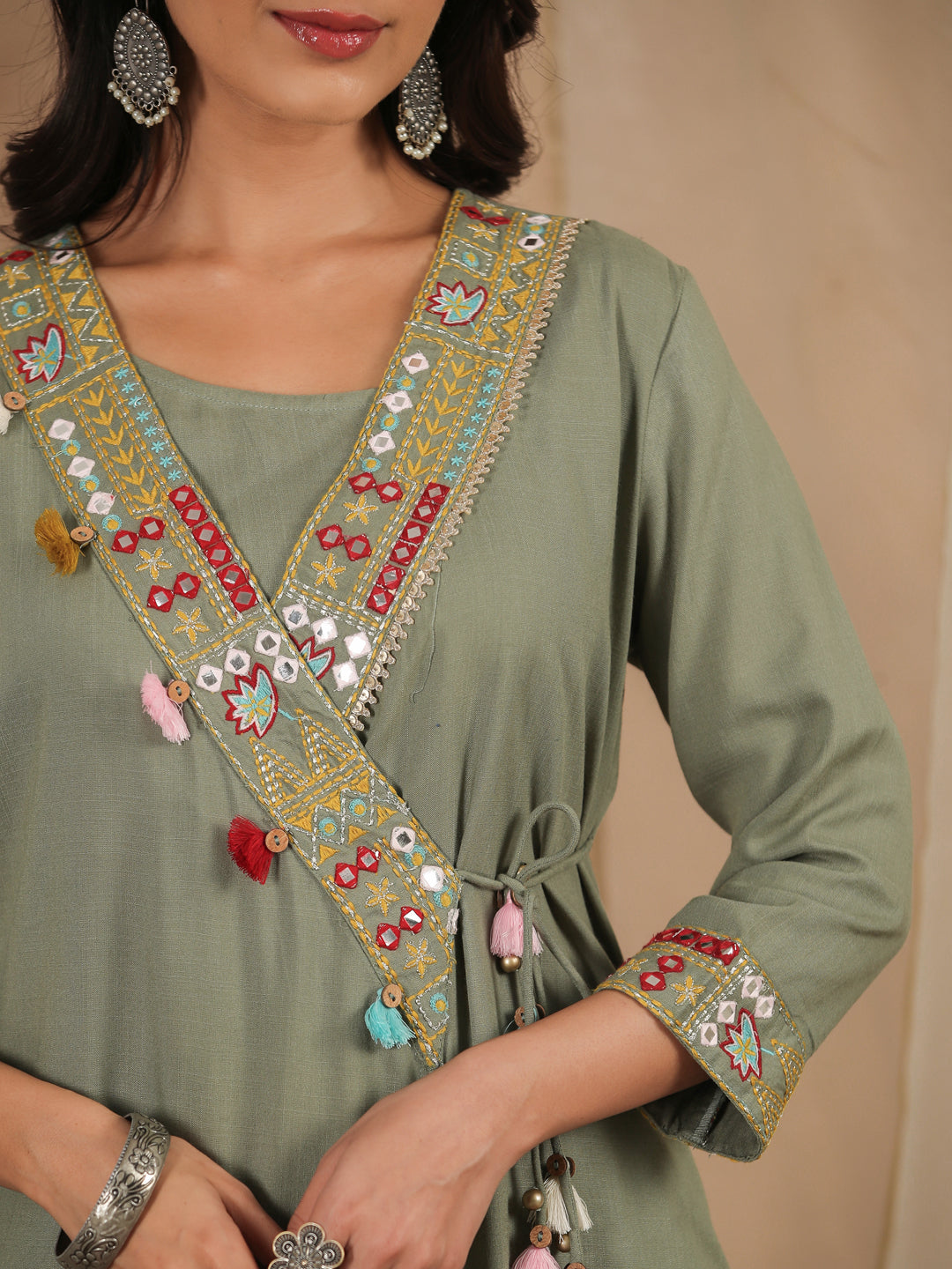 Yoke Design Mirror Work Kurta Set