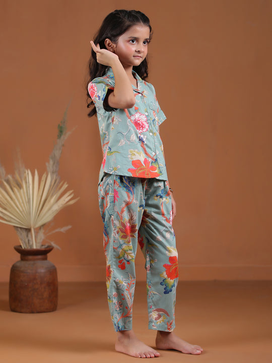 Flower Printed Night Suit Set for Kids