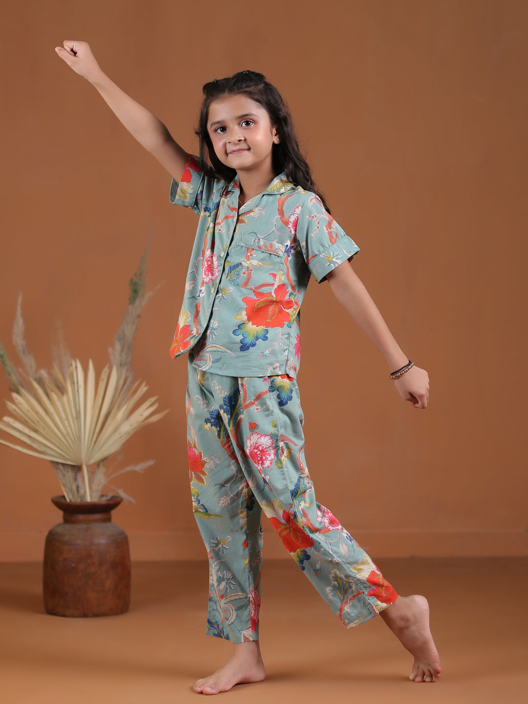 Flower Printed Night Suit Set for Kids