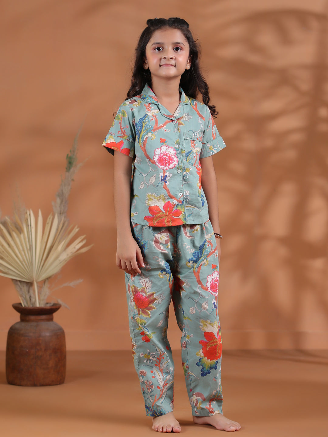 Flower Printed Night Suit Set for Kids - SanskrutiHomes 