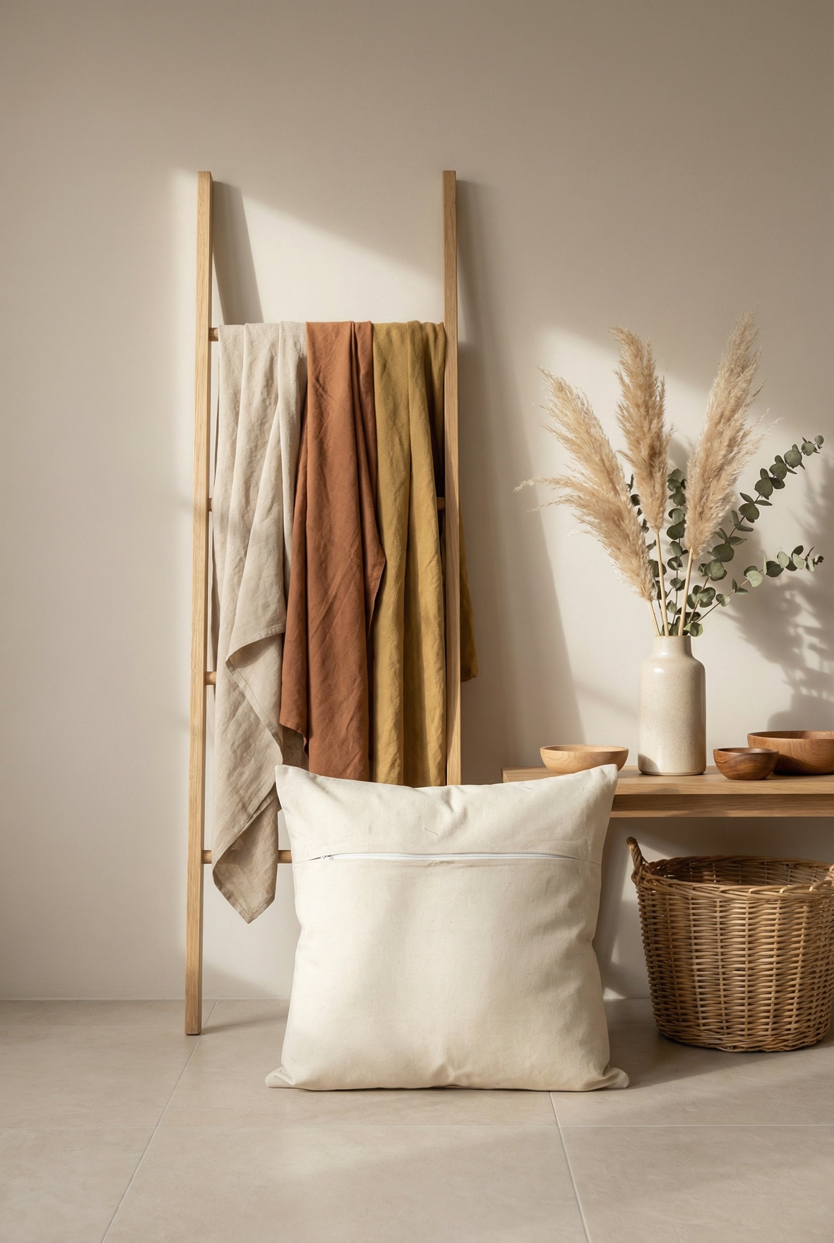 Blue Embroidered Square Tufted Boho Cushion Cover