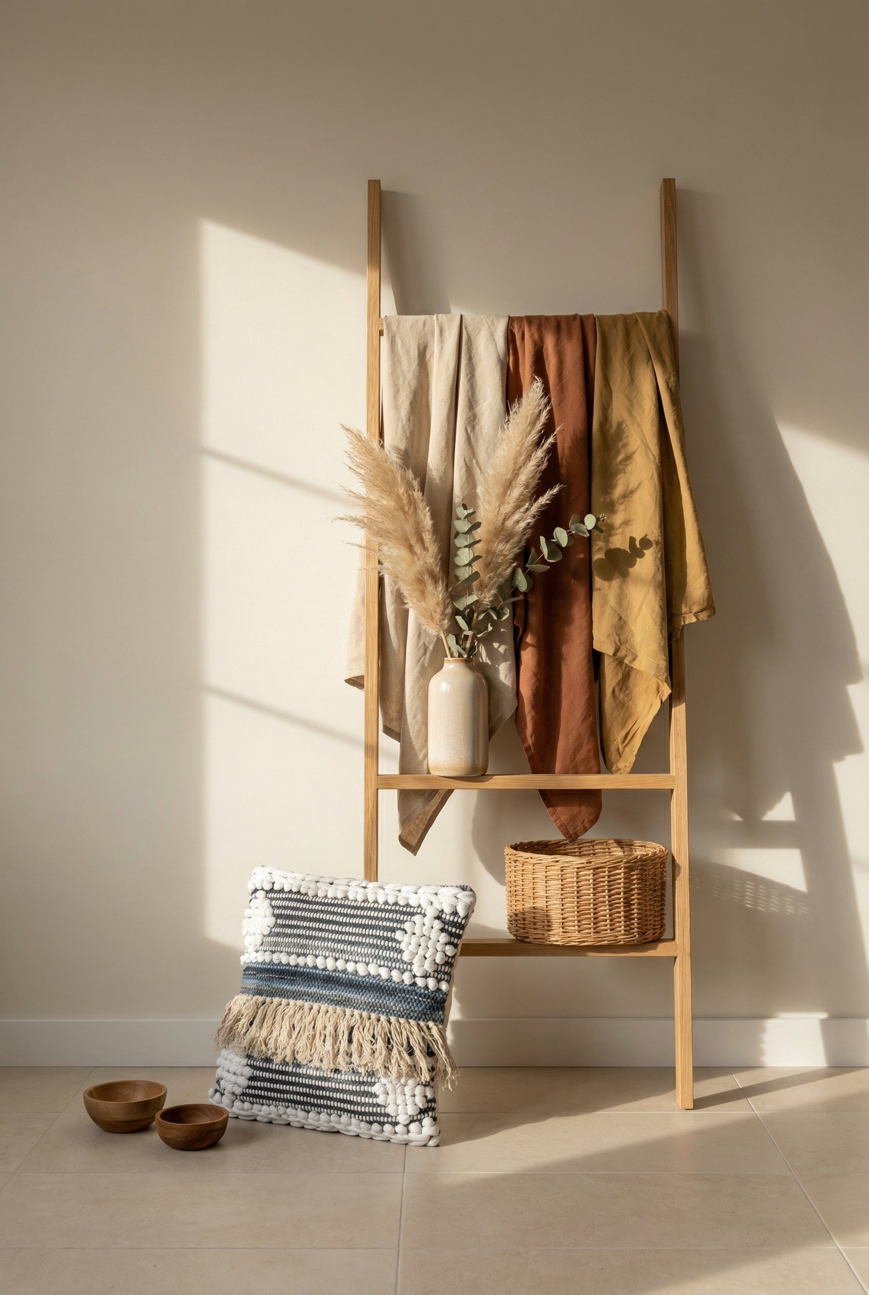 Blue Embroidered Square Tufted Boho Cushion Cover