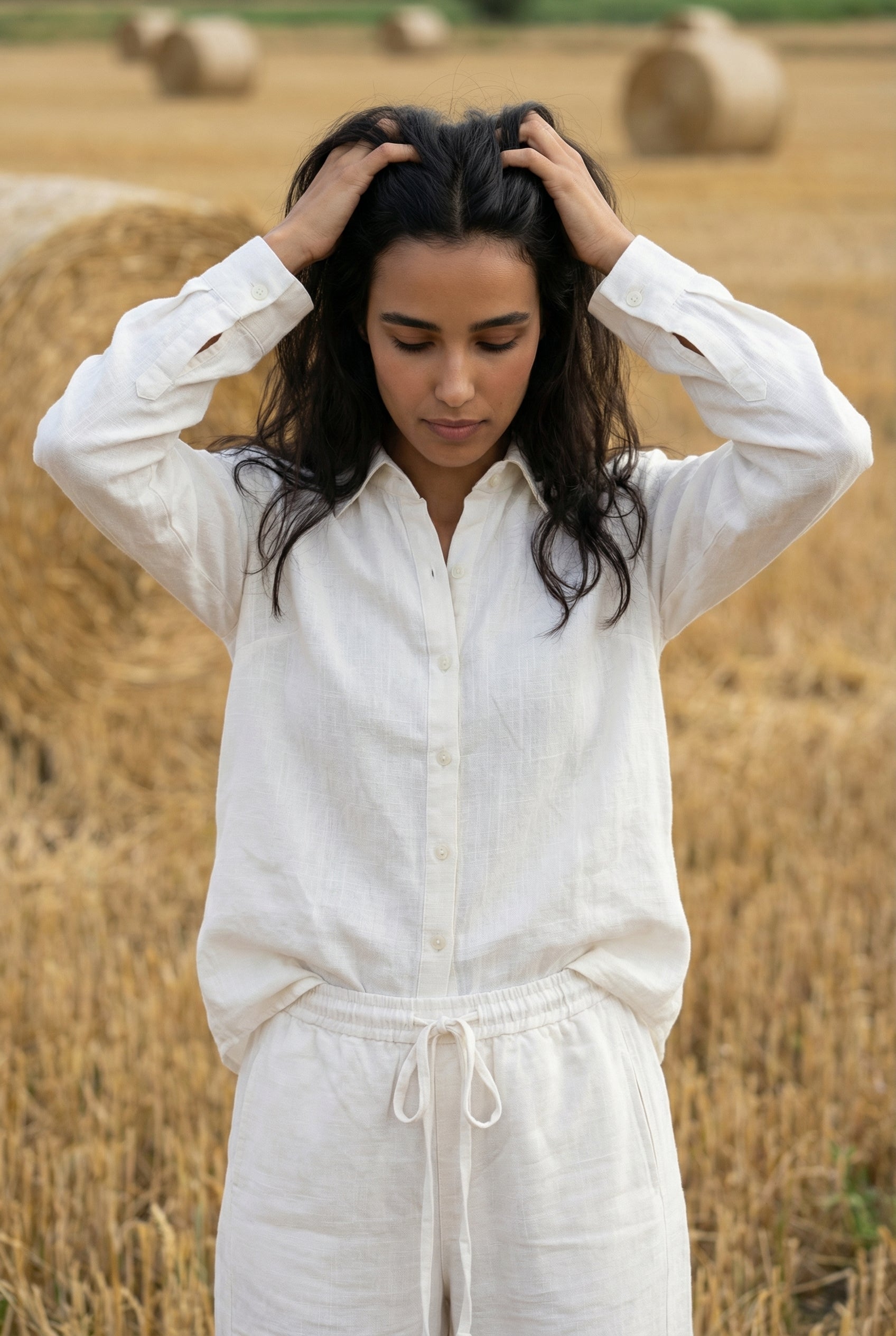 White Solid Print Shirt Collar Pure Cotton Co-ord Set for Women