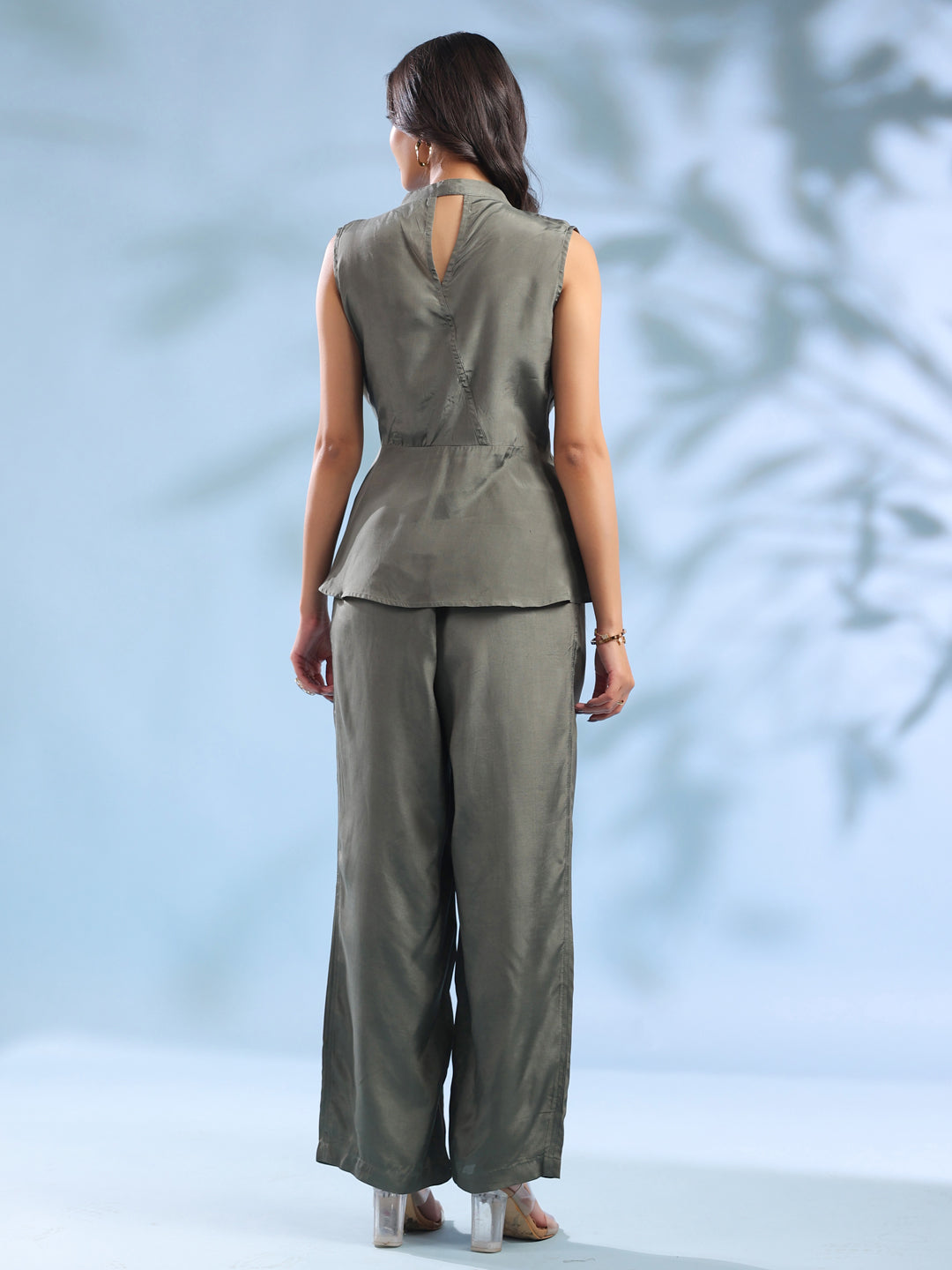 Grey Crossover Solid Winter Co-Ord Set For Women