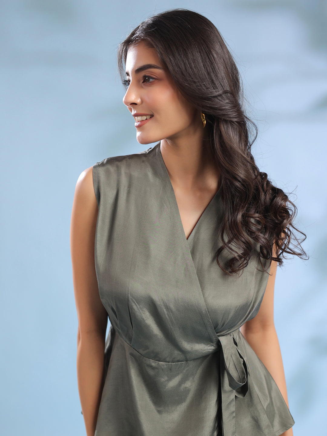 Grey Crossover Solid Winter Co-Ord Set For Women