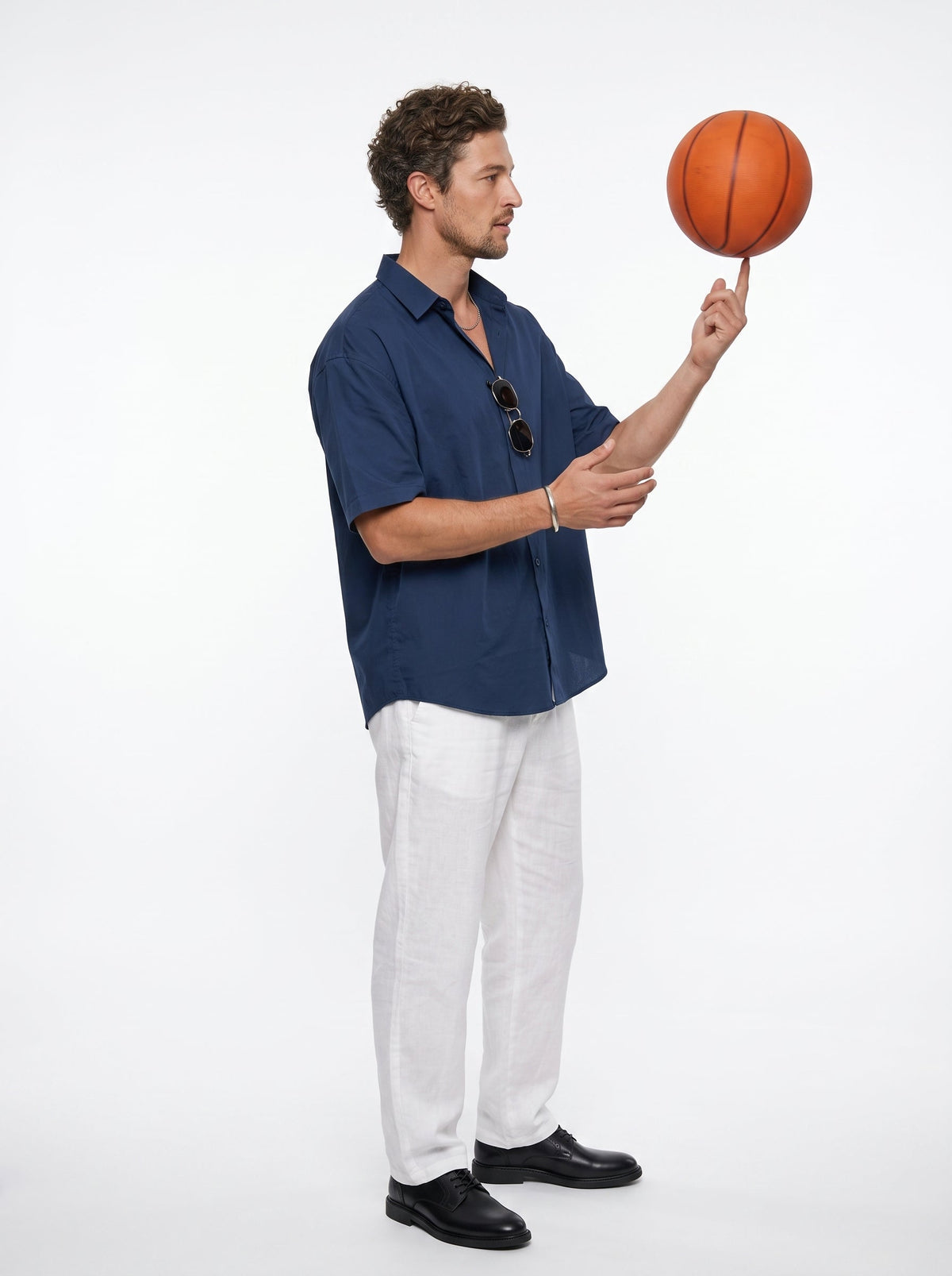 Blue Solid Band Collar Casual Cotton Shirt For Men