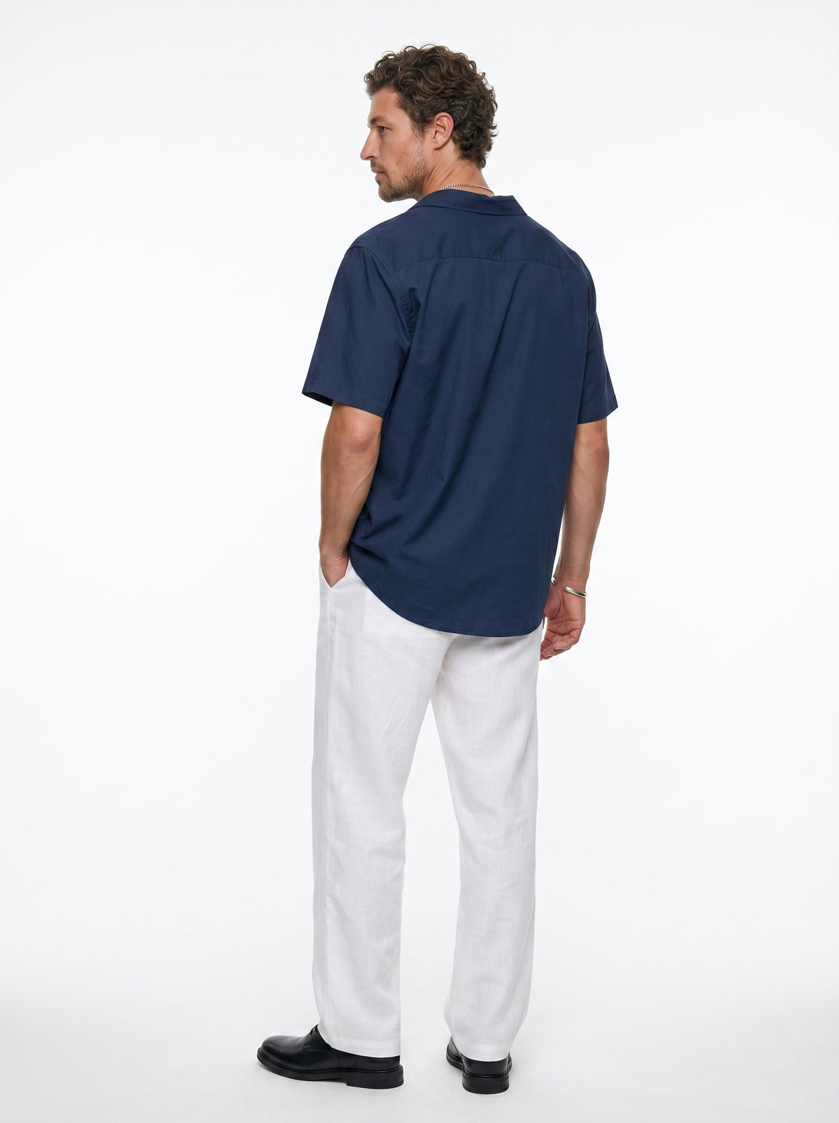 Blue Solid Band Collar Casual Cotton Shirt For Men