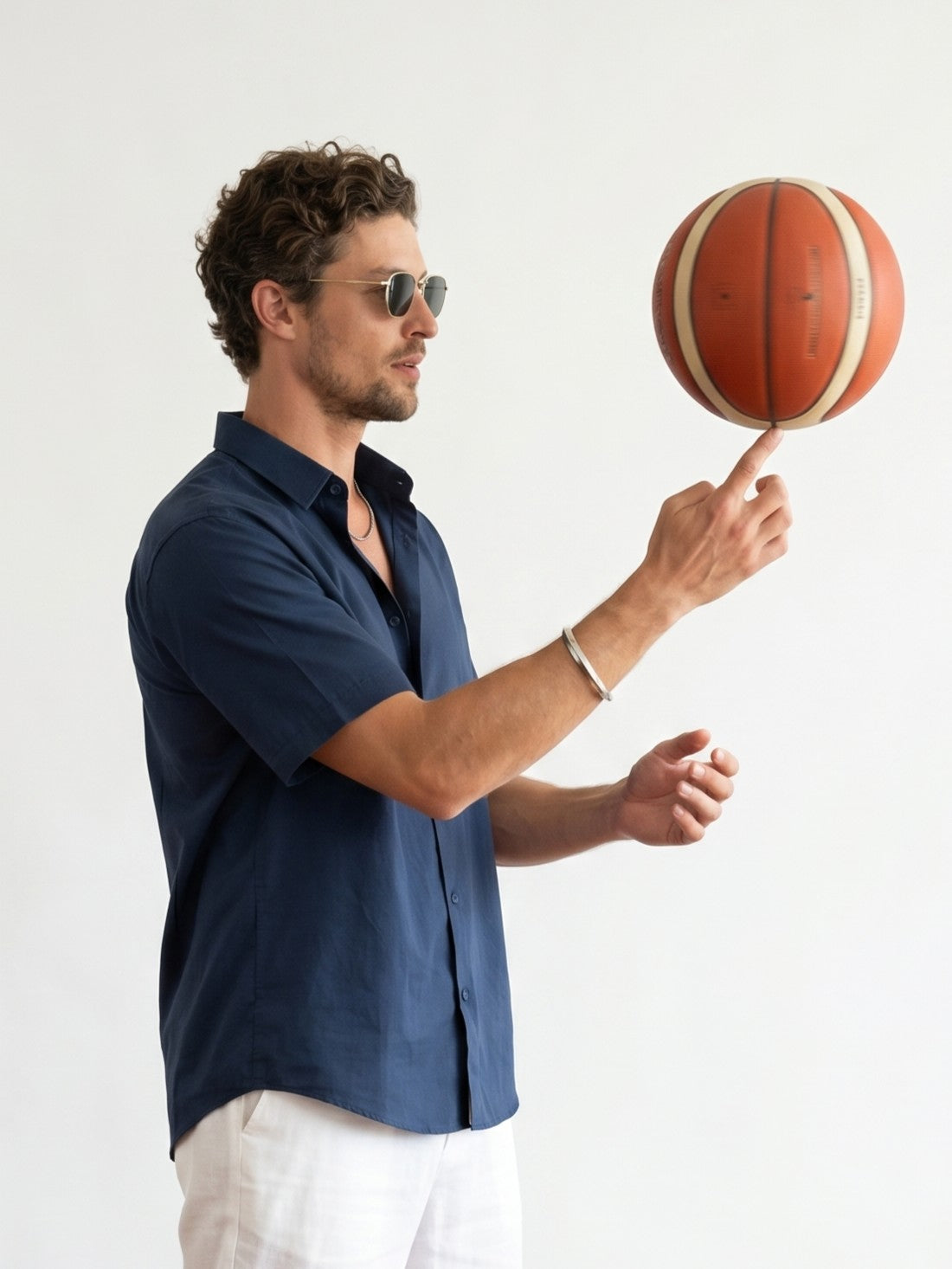 Blue Solid Band Collar Casual Cotton Shirt For Men