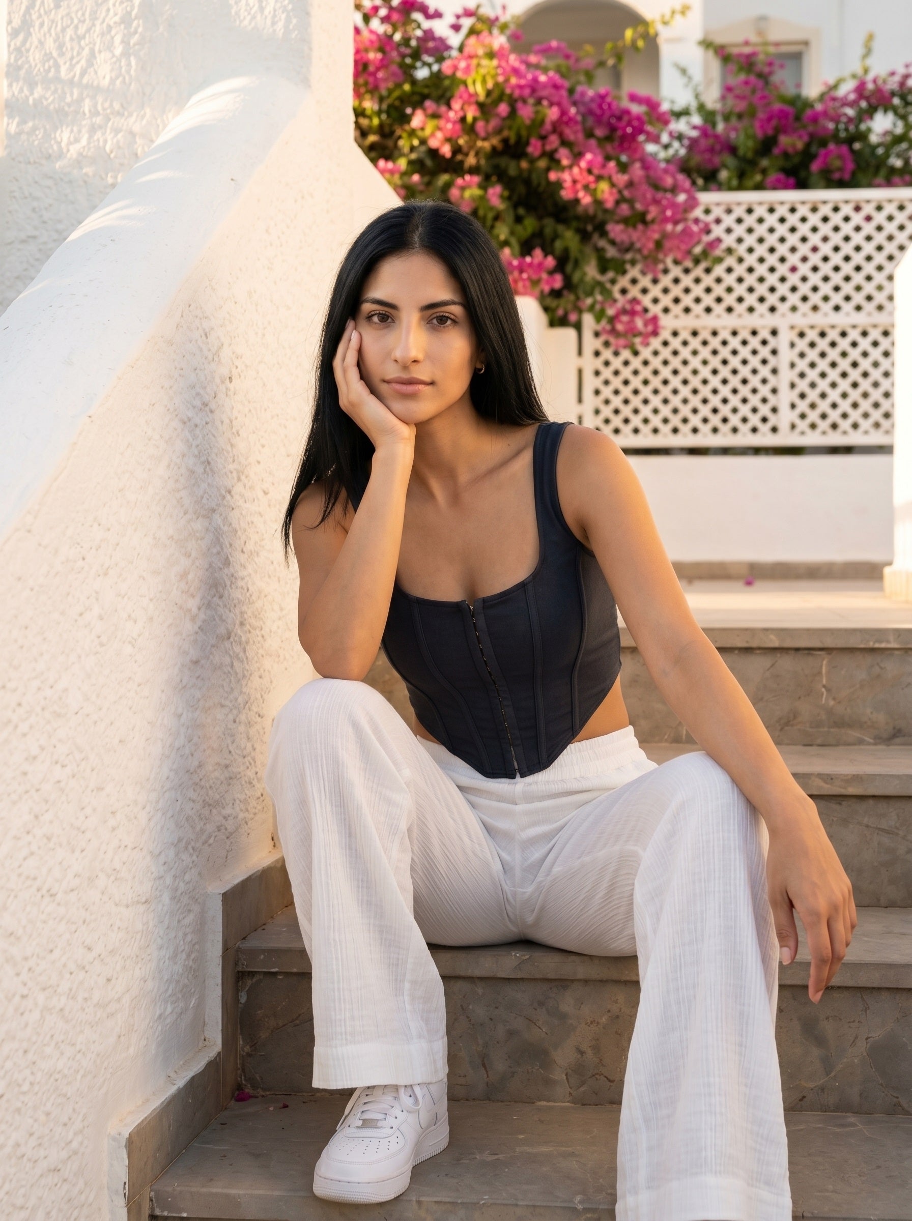 White High Waisted Straight Lounge Pant For Women