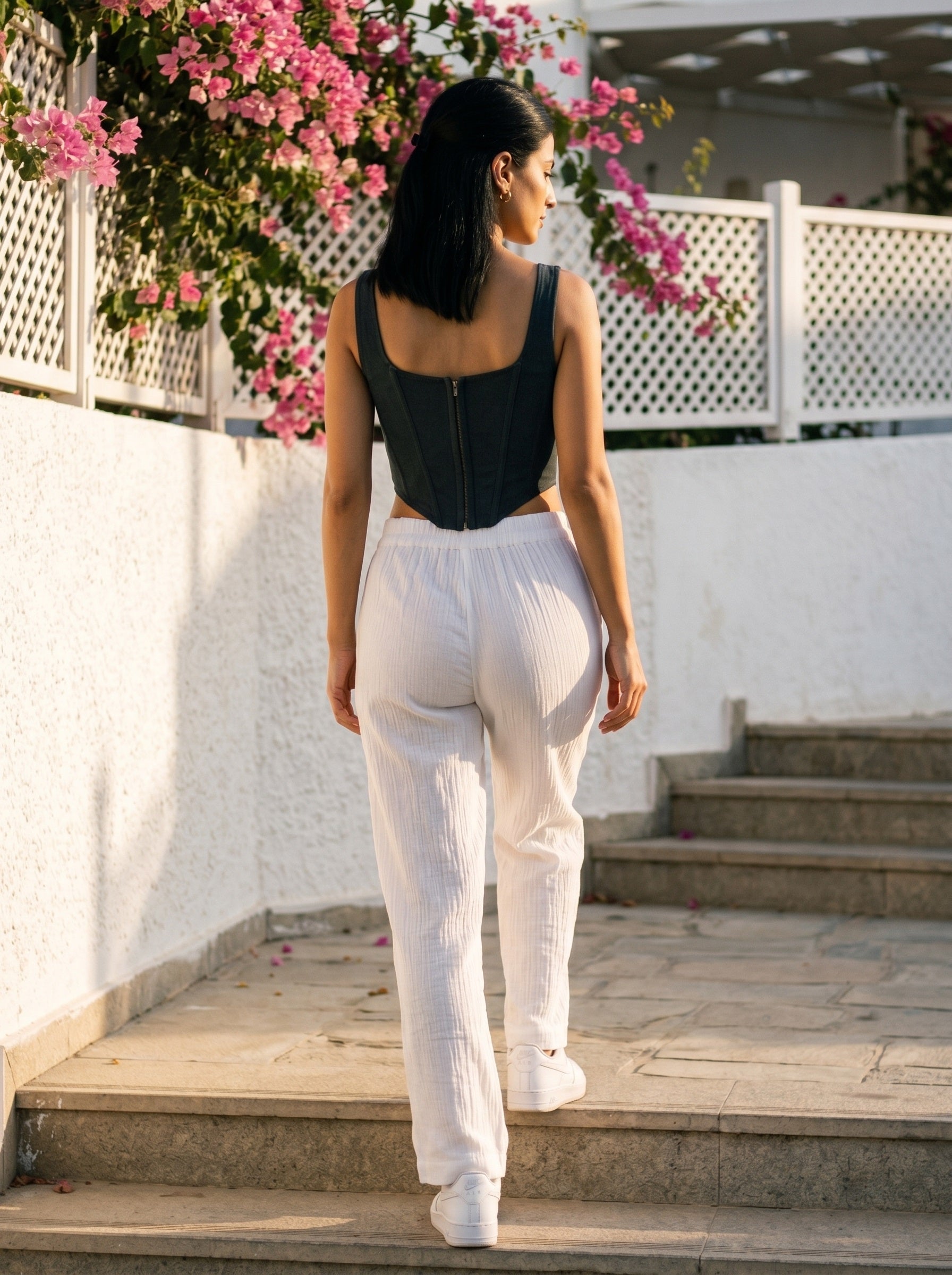 White High Waisted Straight Lounge Pant For Women