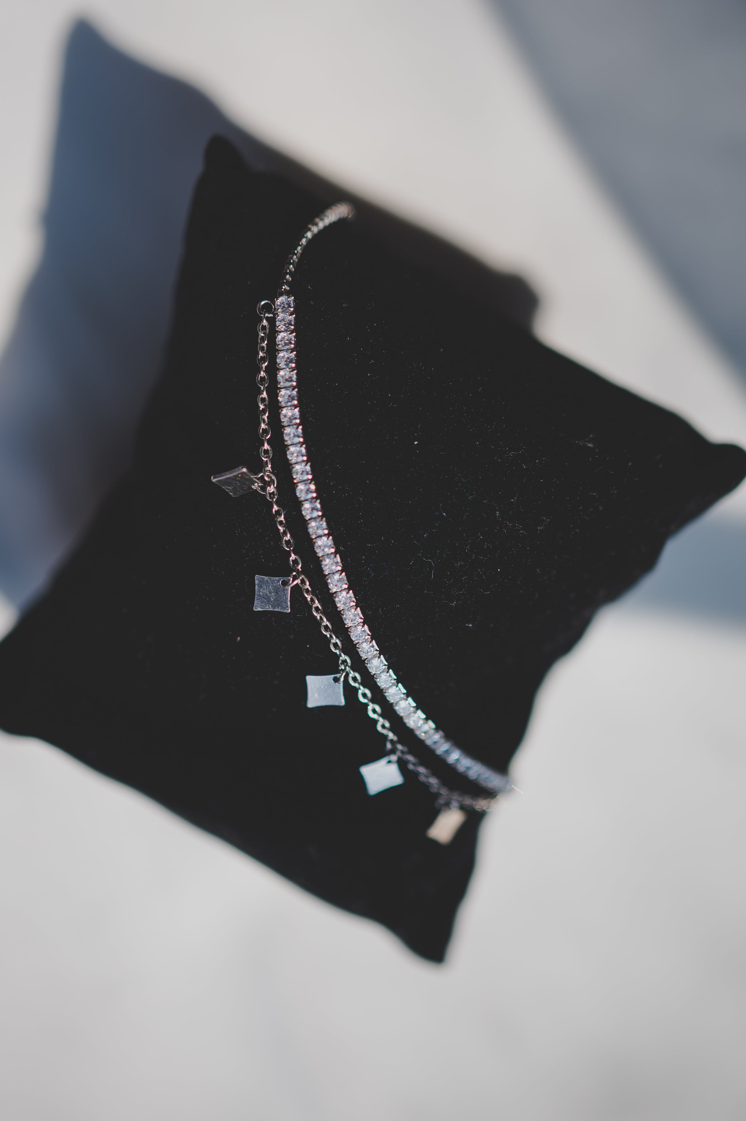 Tennis Bracelet Attached with Square Charms